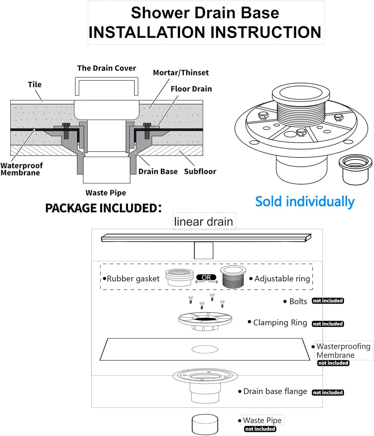 48 Inch Linear Shower Drain with Removable Panel