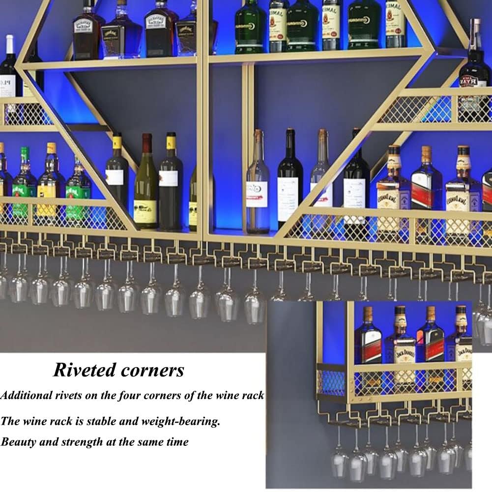LED Wall Mounted Wine Rack with Light - Gold