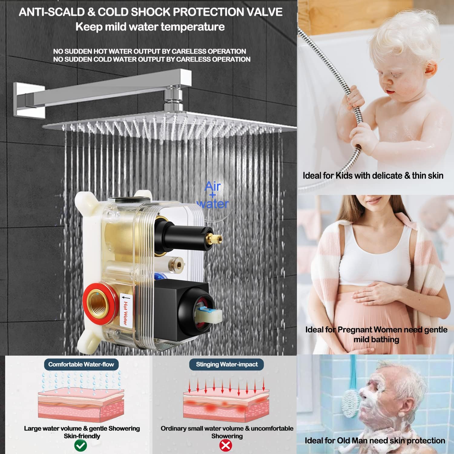 EMBATHER Tub Shower Trim System with Rain Shower Head