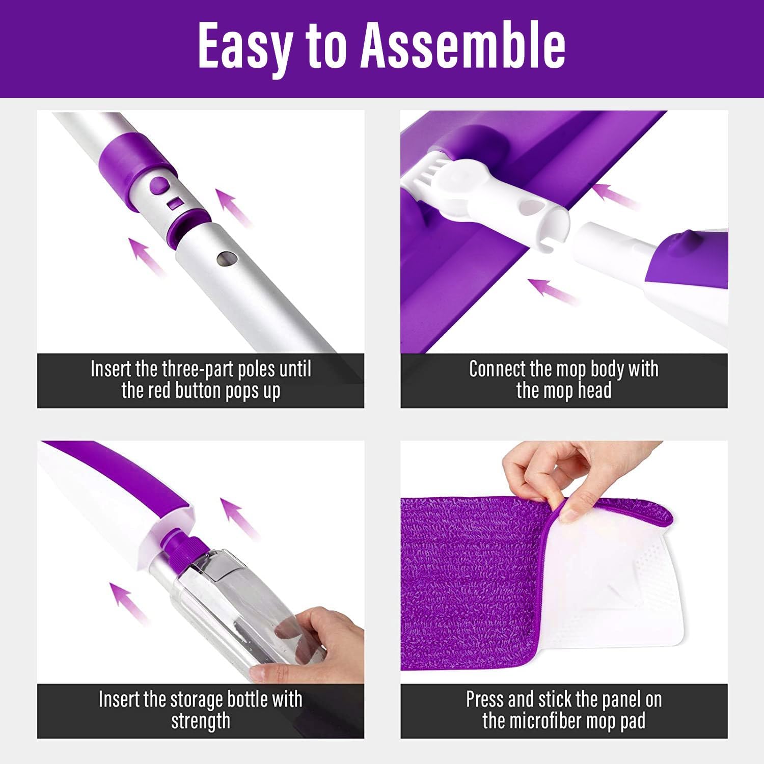 Panda Grip Spray Mop with Refillable Bottle and Microfiber Pads