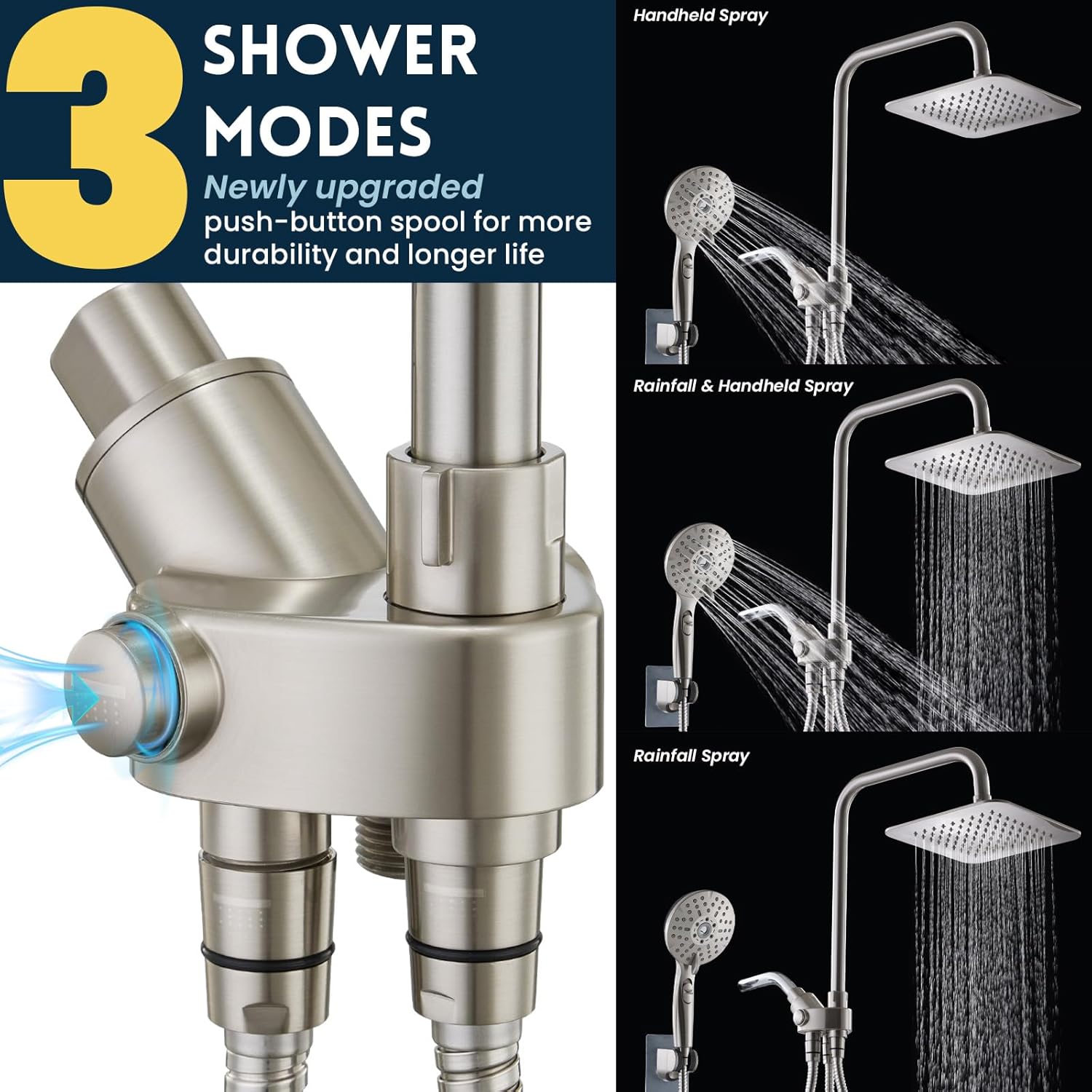 Ryamen Dual Shower Head Combo with 6 Settings Adjustable Slide Bar