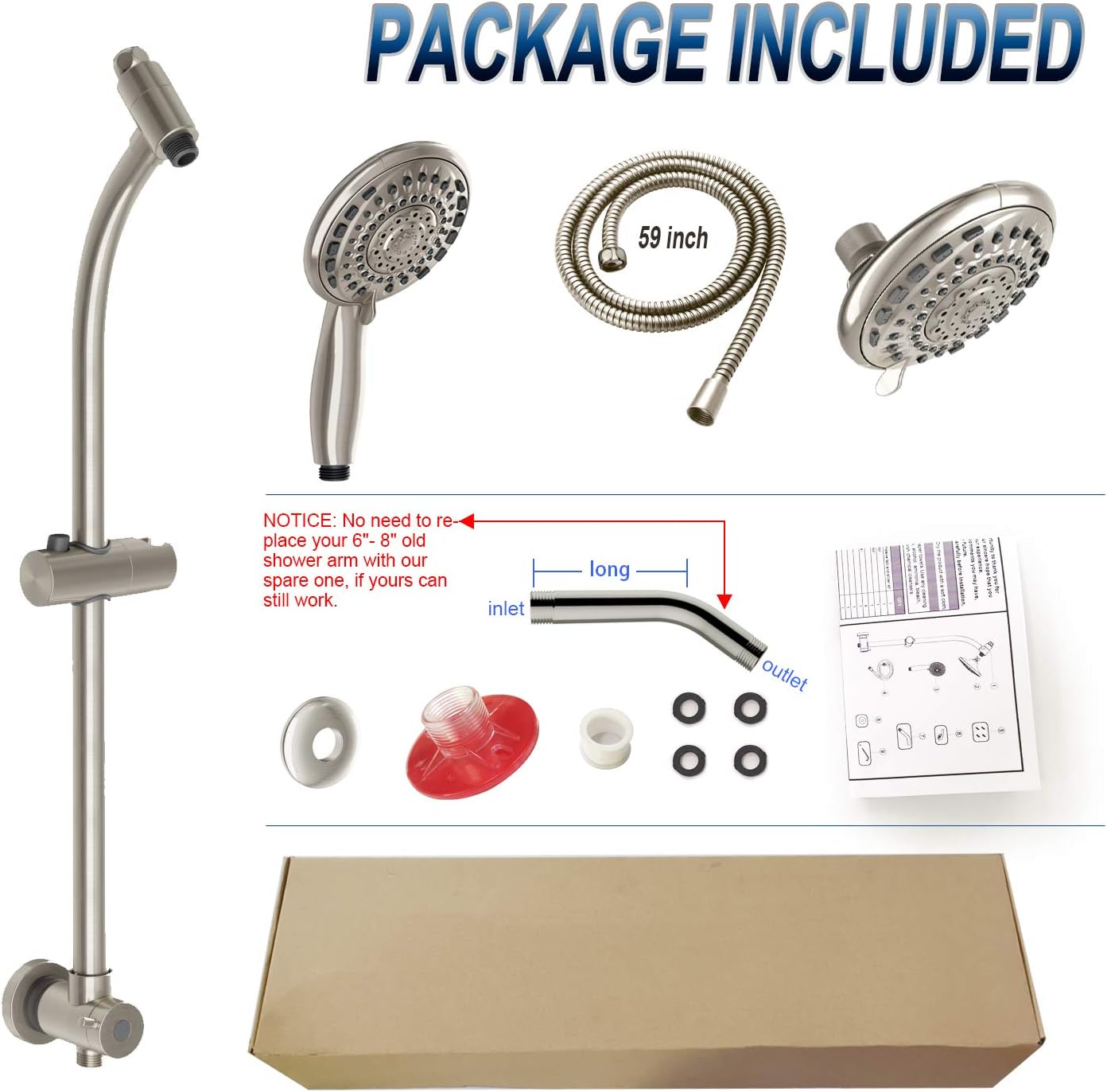 Handheld Showerhead Rain Combo with 275 Slide Bar 5ft Hose