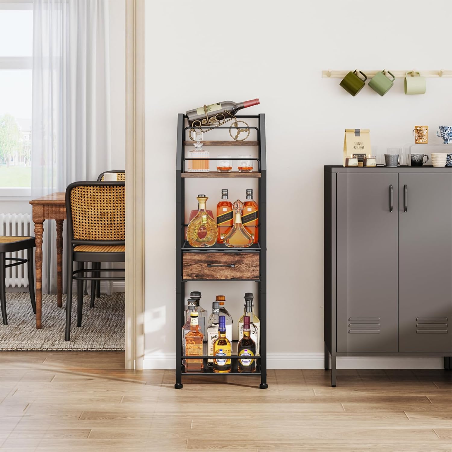 HapiRm 4-Tier Freestanding Wine Rack with Fabric Drawer