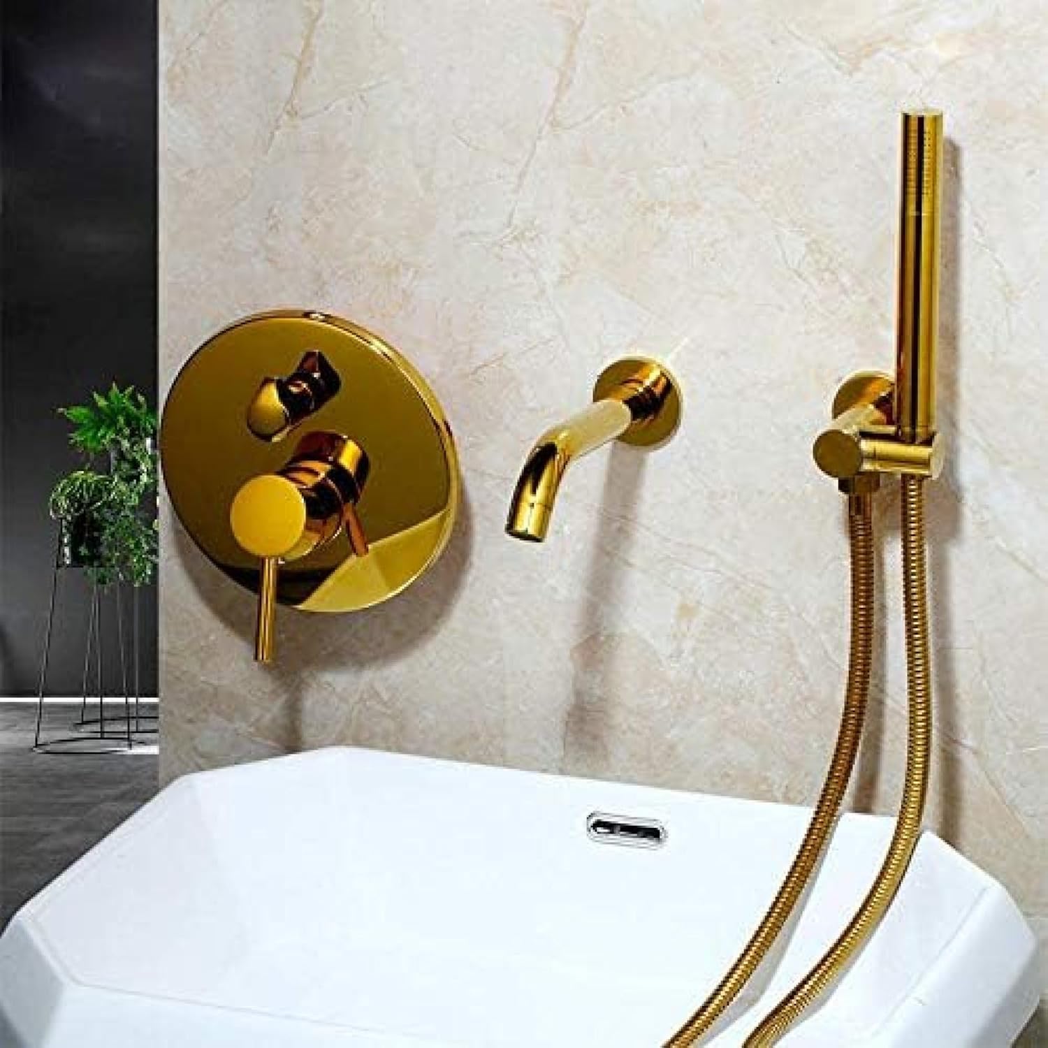 TECKI Brushed Gold Brass Bathroom Shower Set