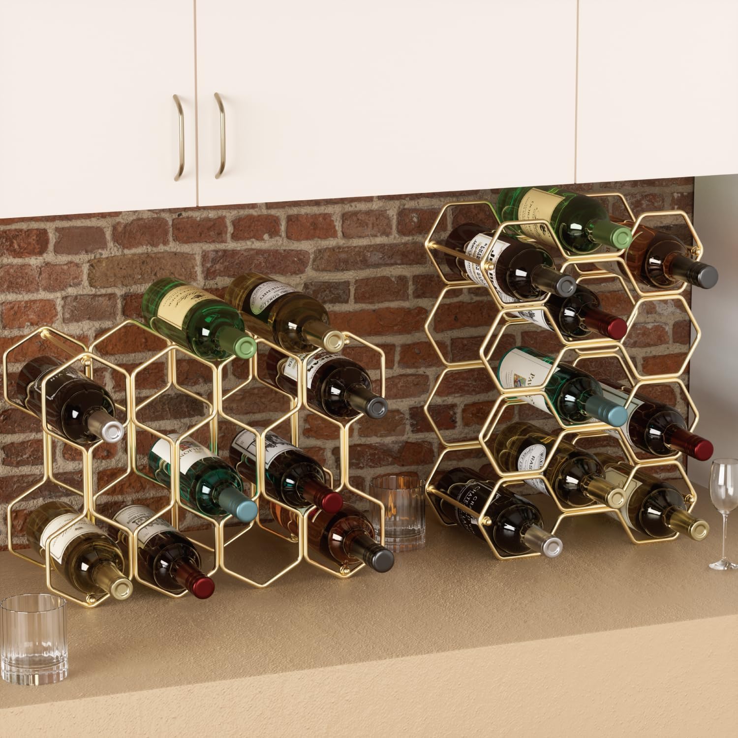 Buruis 14-Bottle Wine Rack with 3 Extra Slots Gold