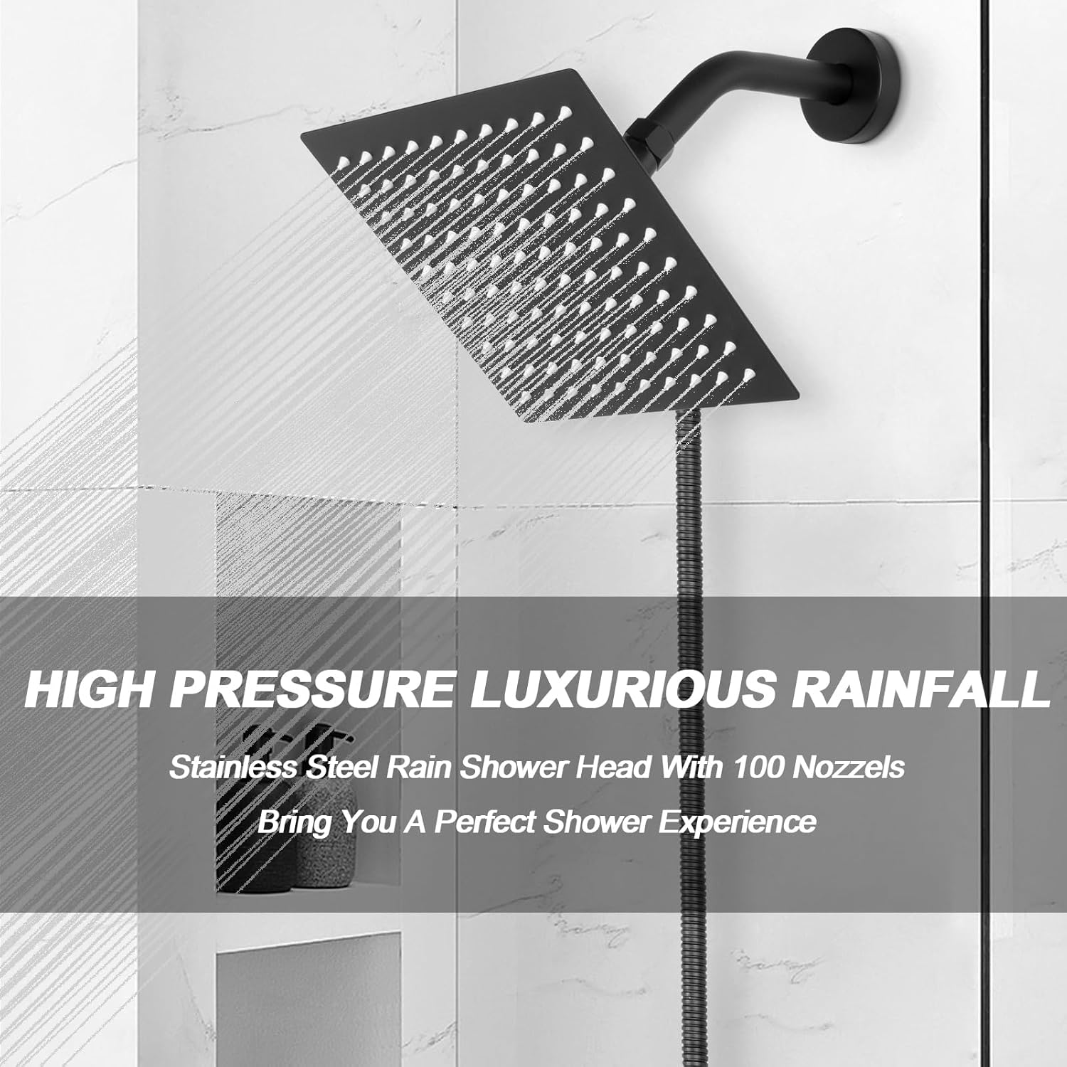 NearMoon Handheld Shower with 3 Settings and 8 Inch Matte Black Showerhead