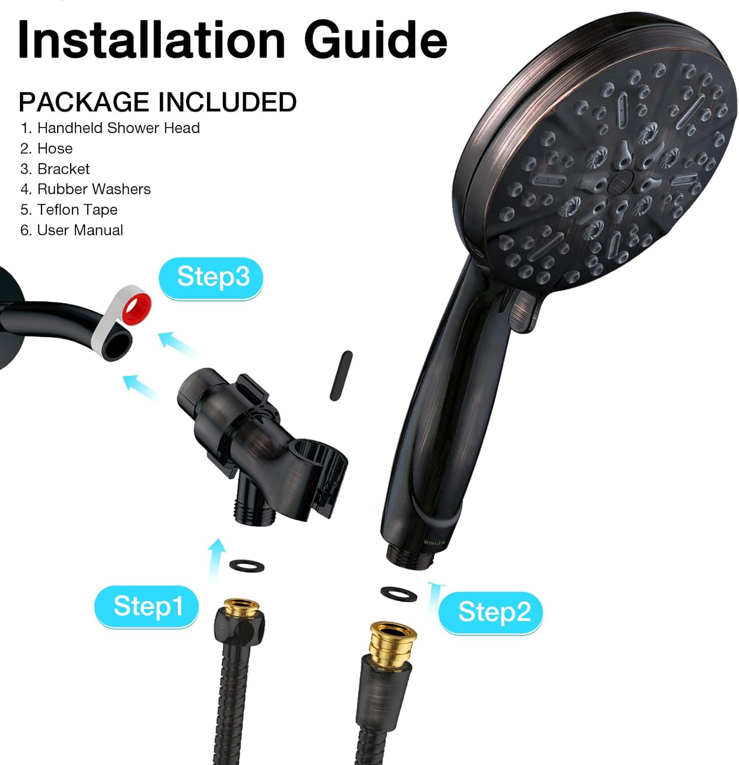 BOWGER High Pressure Handheld Shower Head Set