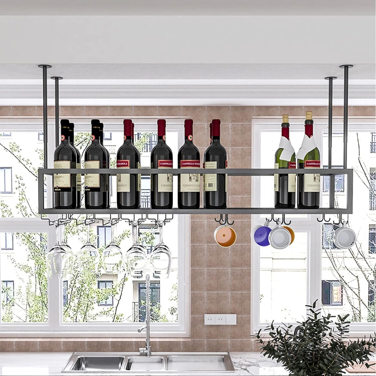ZJDYDY Black Industrial Wine Rack Ceiling Hanging Holder