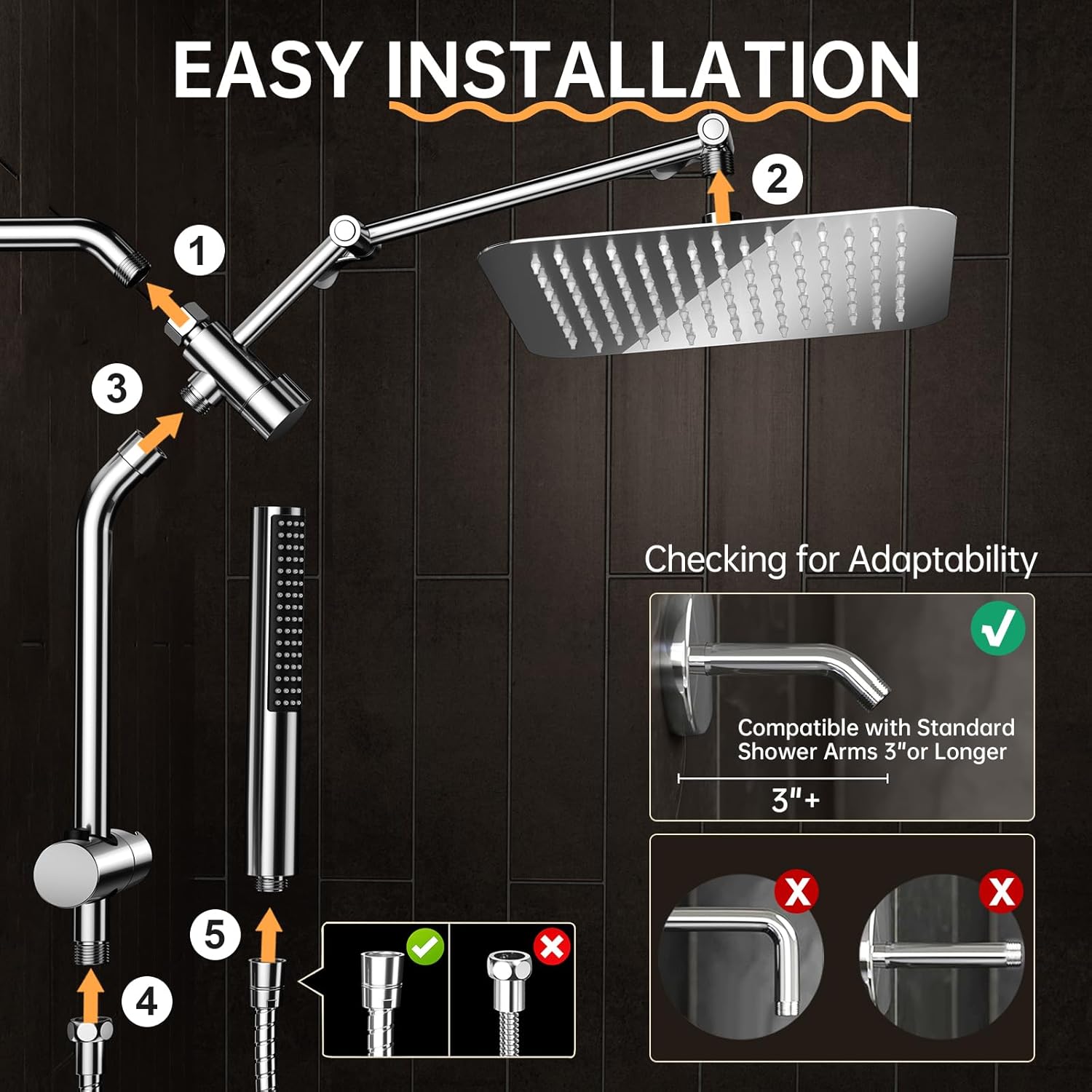 Veken 10 Inch All Metal Rain Shower Head with Handheld Spray Combo