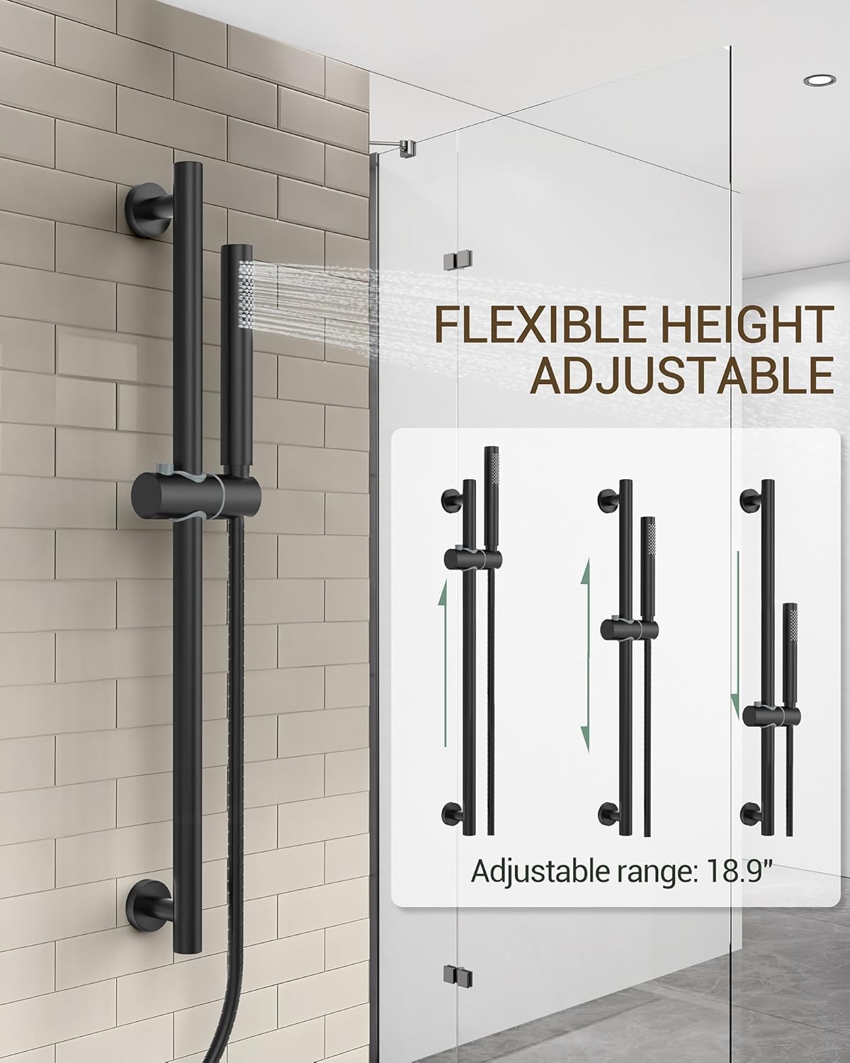 YAWWALK 2-Spray Wall Mount Dual Handheld Shower Head in Matte Black