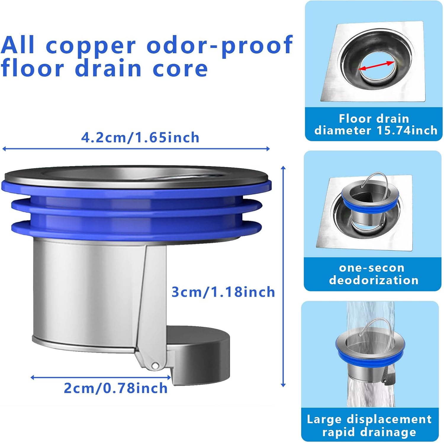 Lupdato Shower Floor Drain Backflow Preventer with Odor Control - Silver