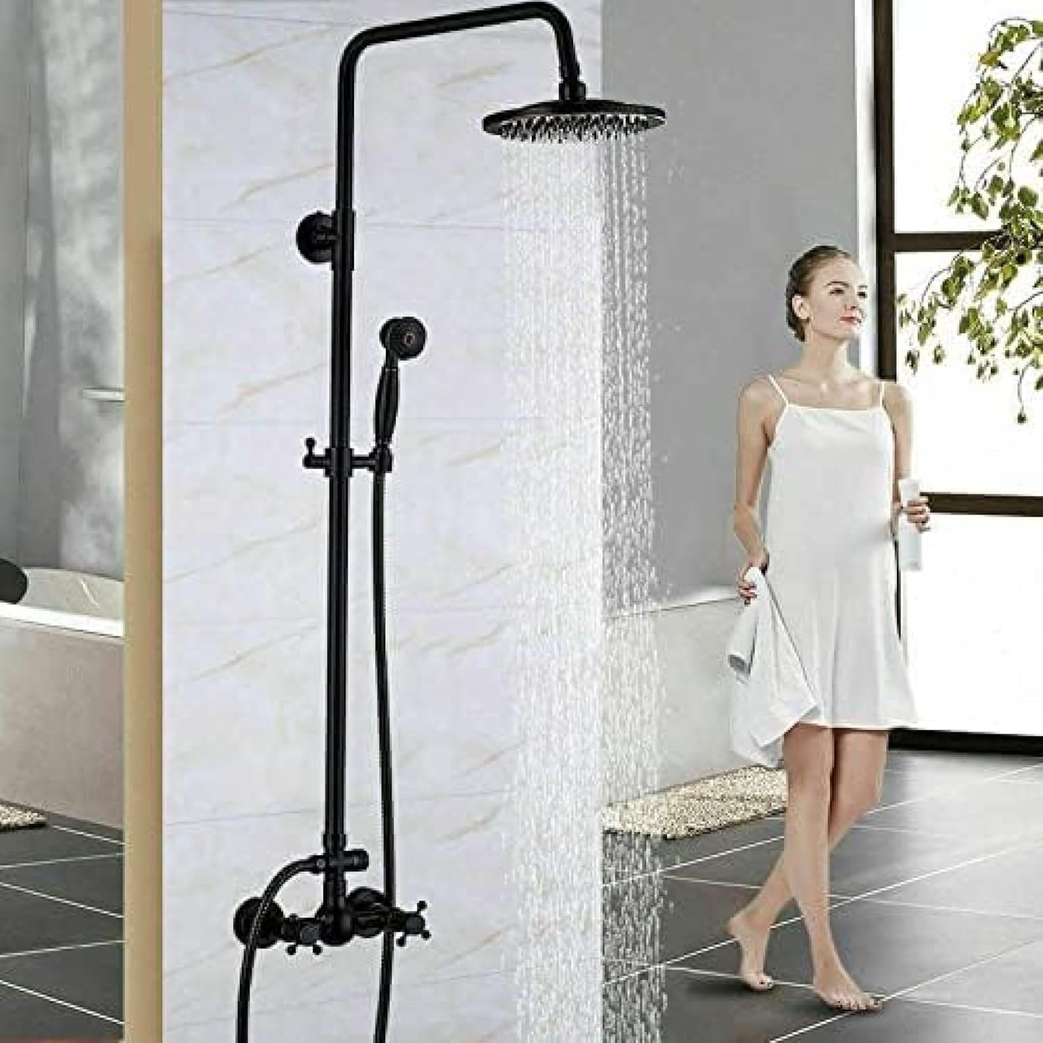 TECKI 8inch Rainfall Shower System Set with Handheld Spray