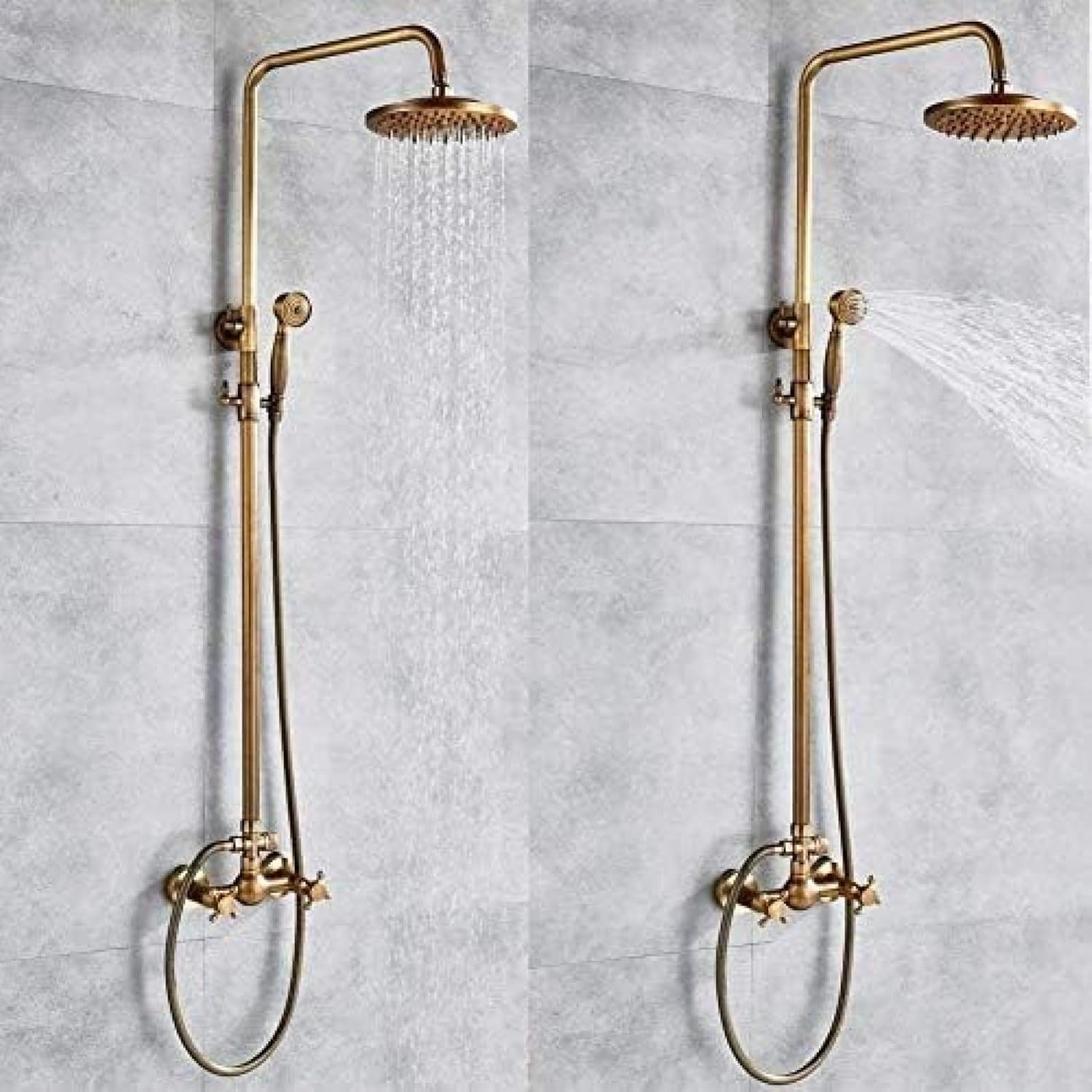 TECKI Antique Brass Shower Faucet Set with Rainfall Head