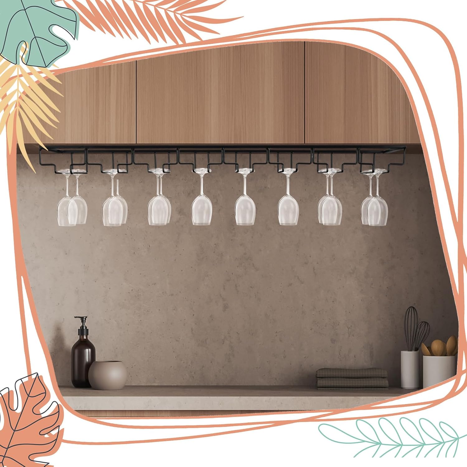 8 Row Wine Glass Rack 315 Inch Cabinet Holder Black