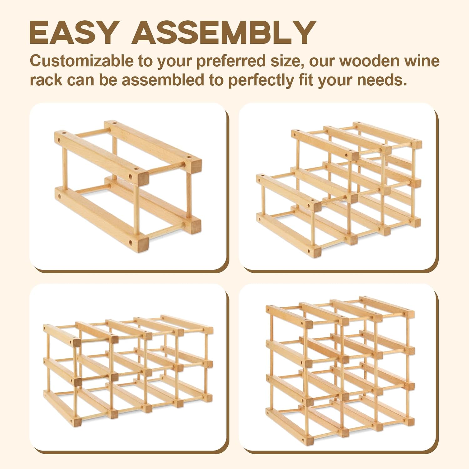 Wensdr 12-Bottle Beech Wood Wine Rack with Modular Design