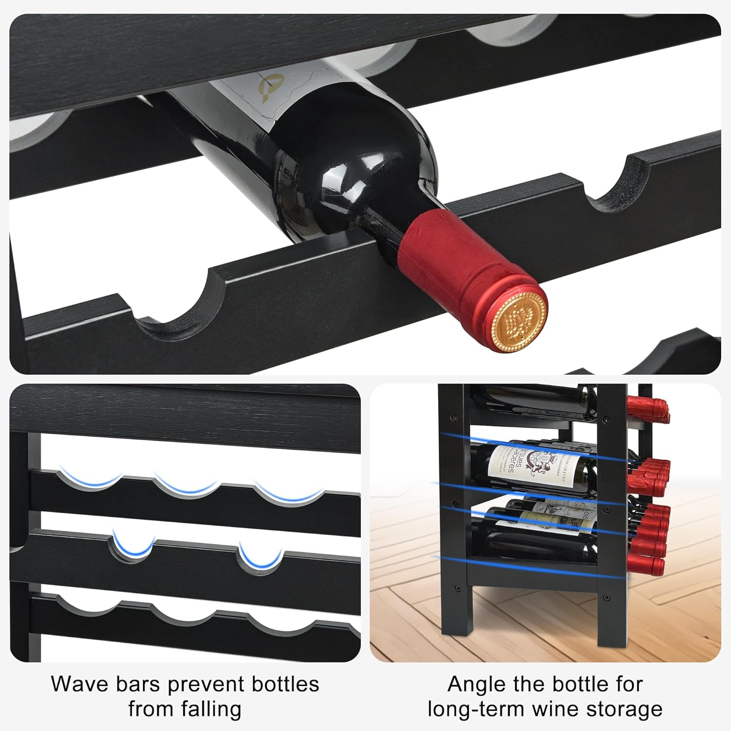 VASMIA 42 Bottles Bamboo Wine Rack 7-Tier Freestanding Floor