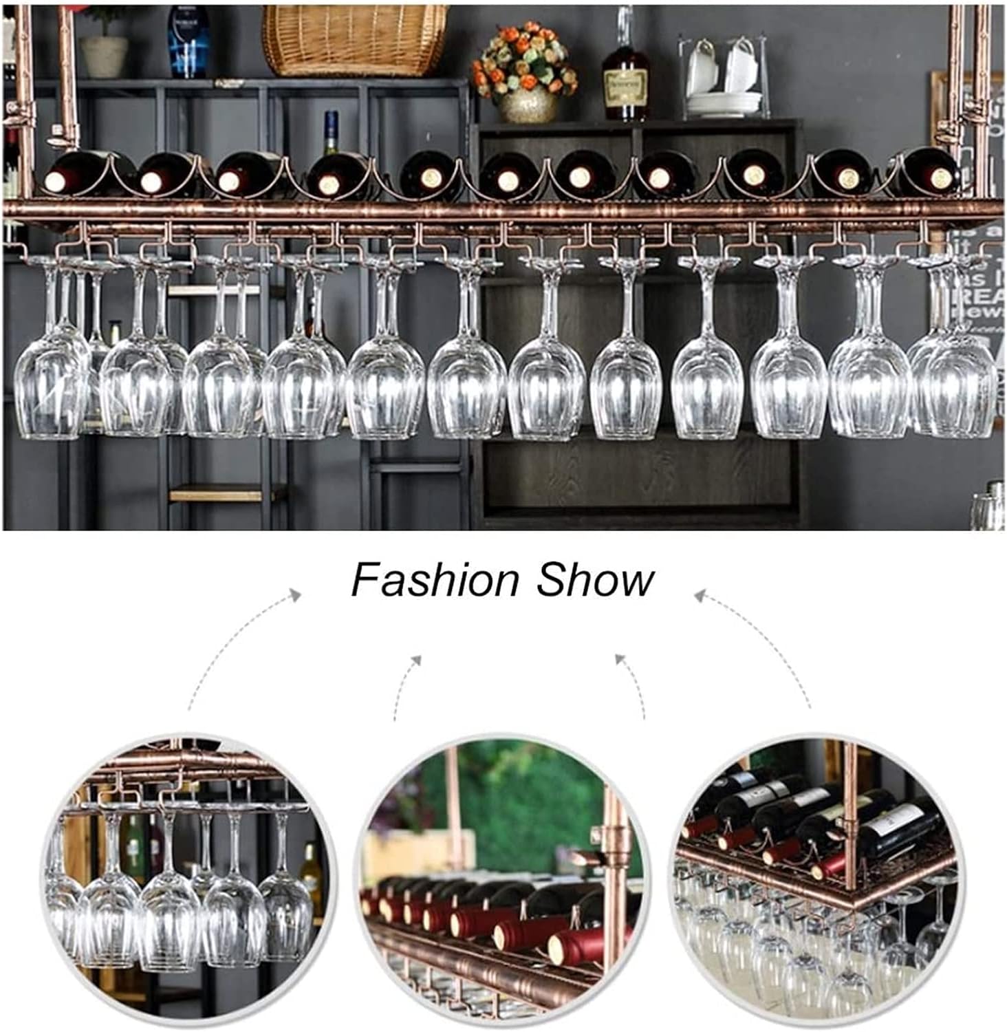 ALDEPO Adjustable Wine Rack with Hanging Rod - Rustic Bronze