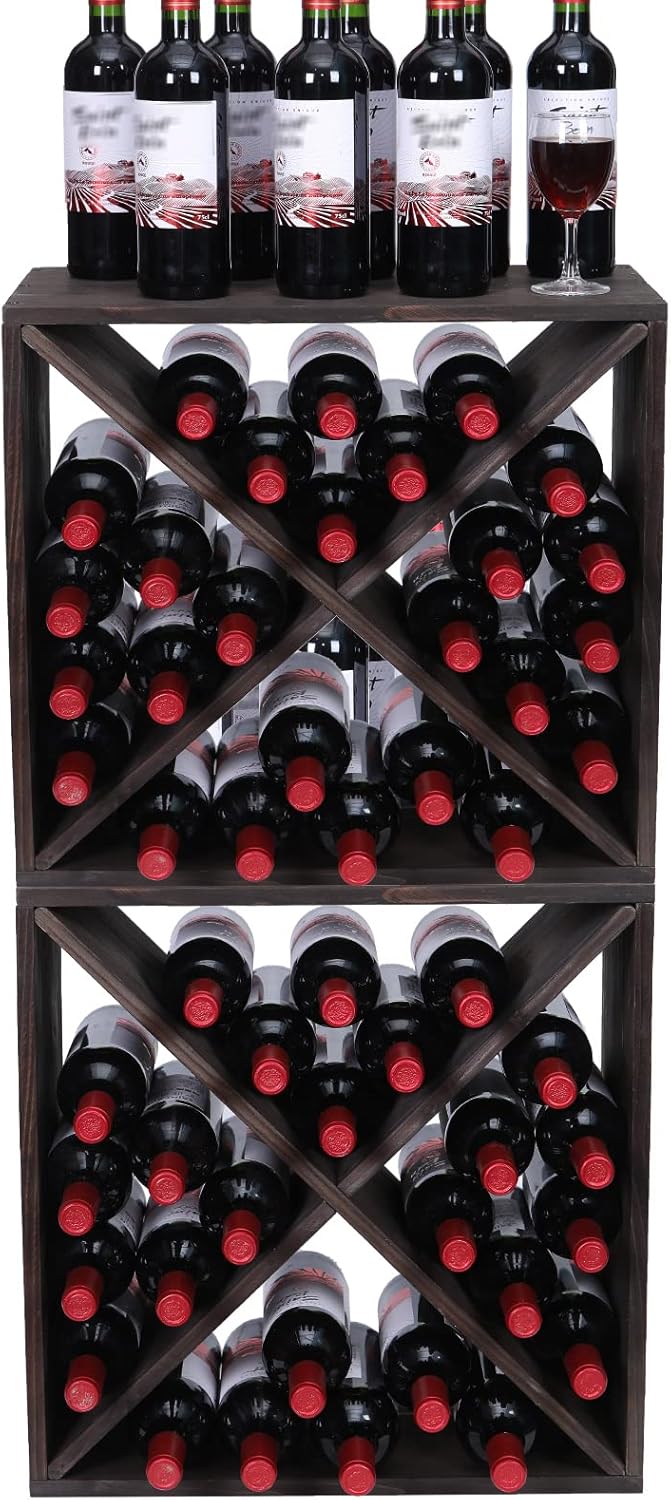 FDHUIJIA 48-Bottle Solid Wood Wine Rack Cube Rustic