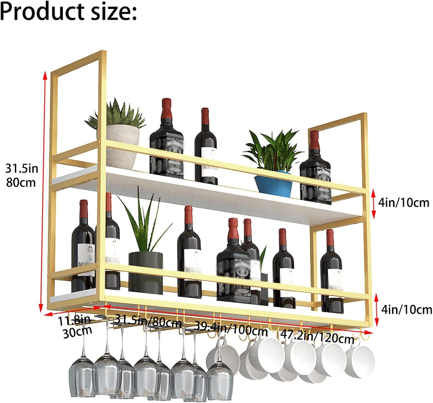ZJDYDY 2 Tier Ceiling Wine Rack with Stemware Holder and Guard Rail