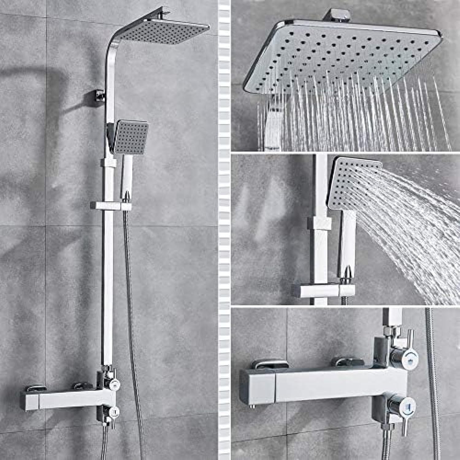 TECKI Rainfall Shower Faucet Set with Antique Brass and Bookshelf