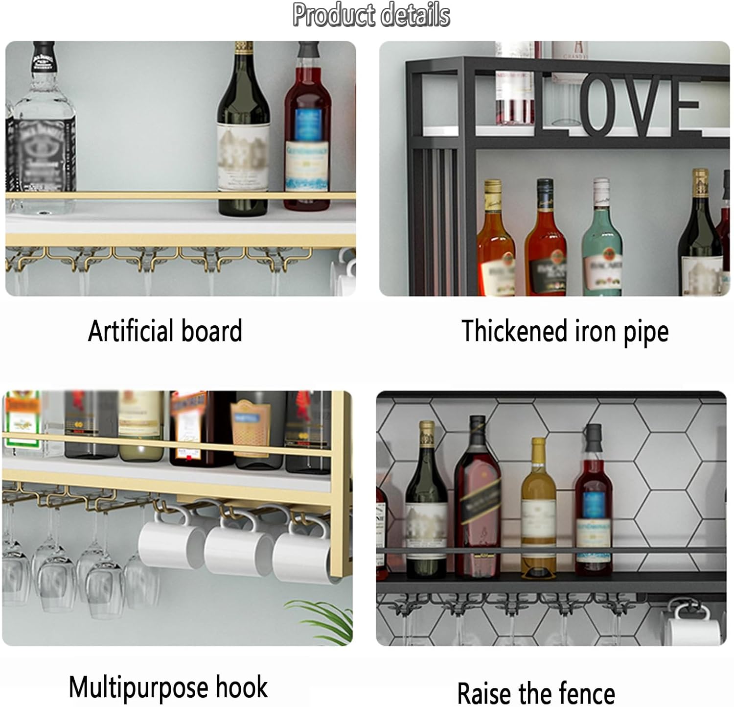 Wall Mounted Wine Rack - Black 100cm394in