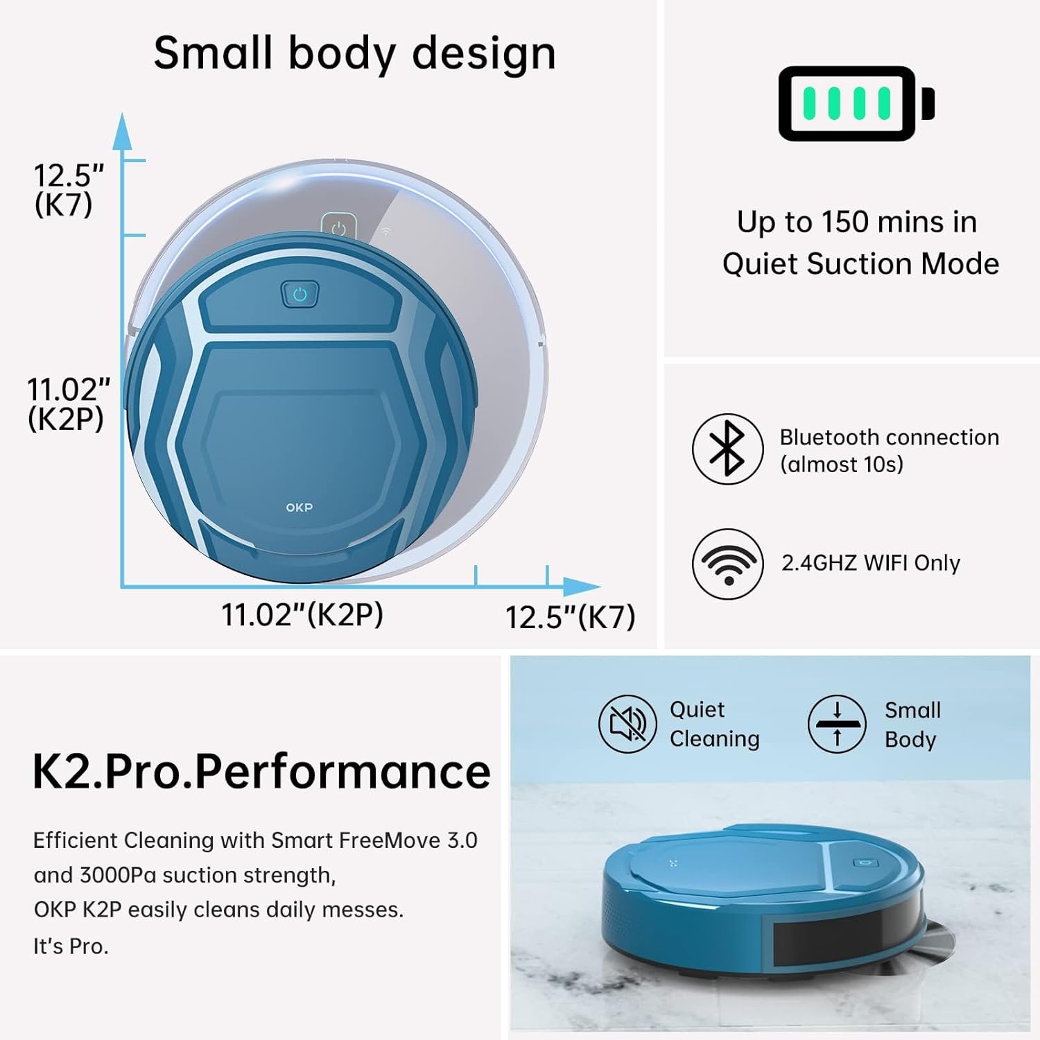 OKP Robot Vacuum Cleaner K2-Pro with WiFi and Alexa