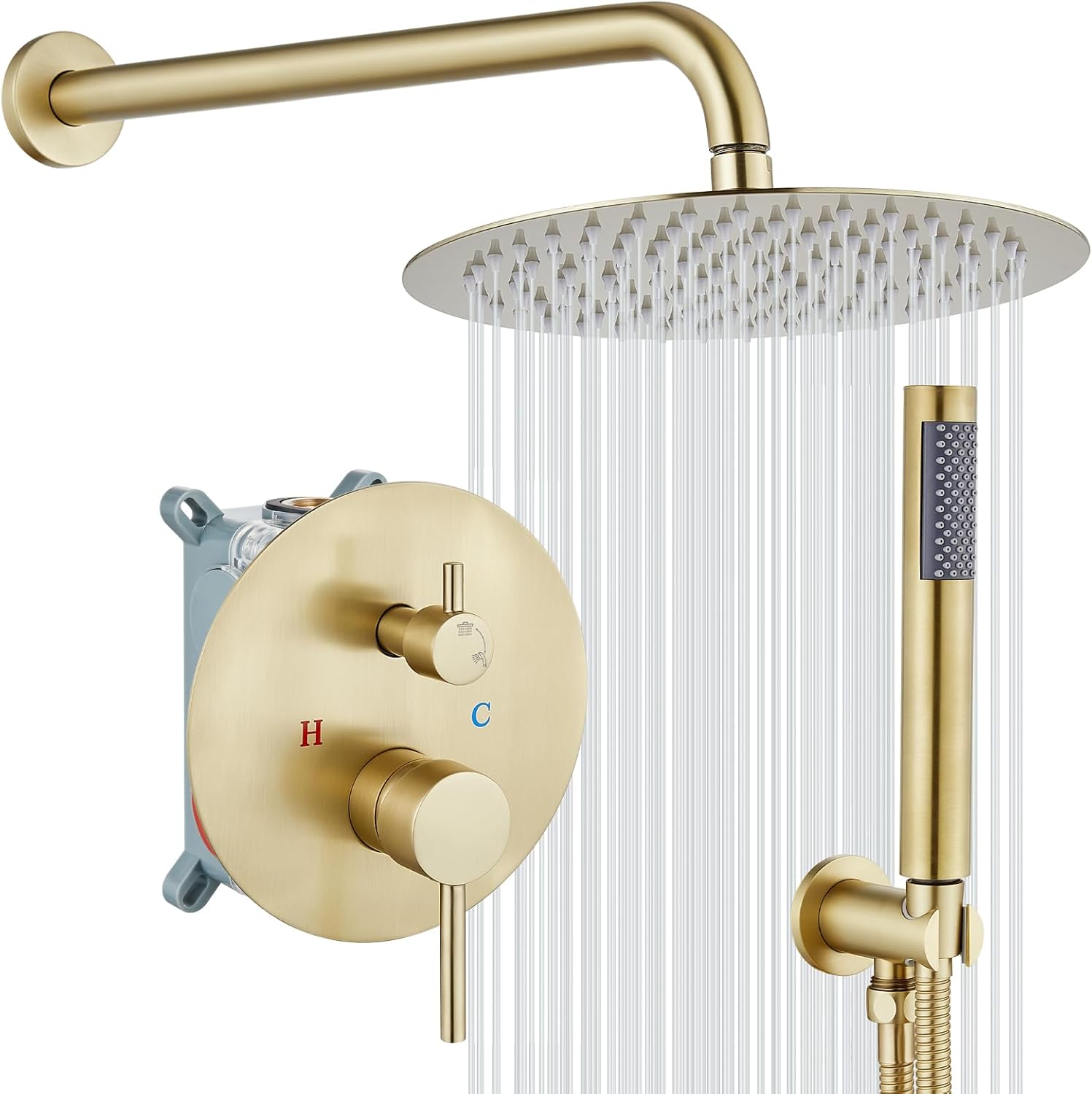 gotonovo Round Rain Showerhead with Handheld Spray and Rough In Valve