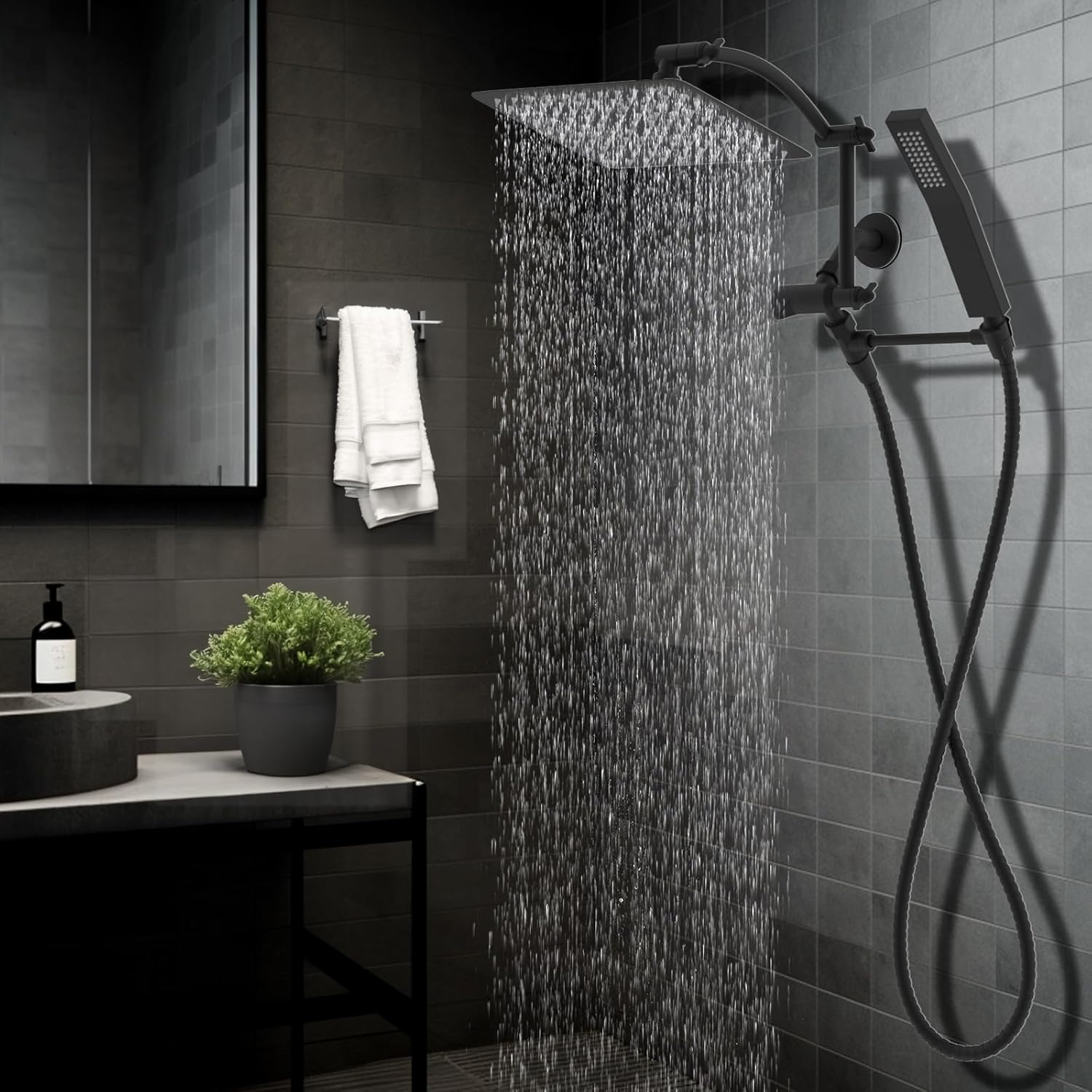 Hibbent All Metal 10x9 Rainfall Handheld Shower Combo