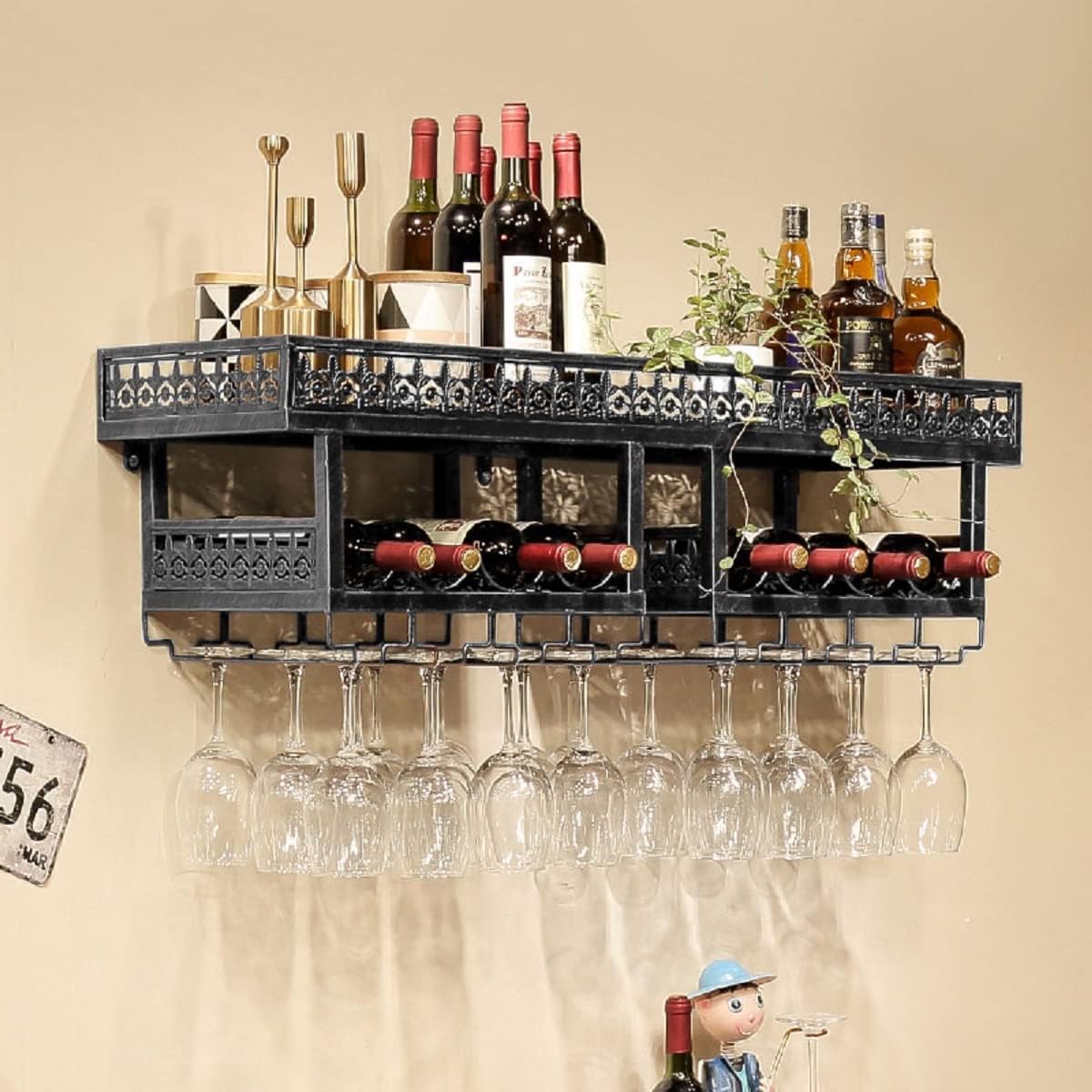 Gdrasuya10 Wall-Mounted Wine Rack with Glass Holder