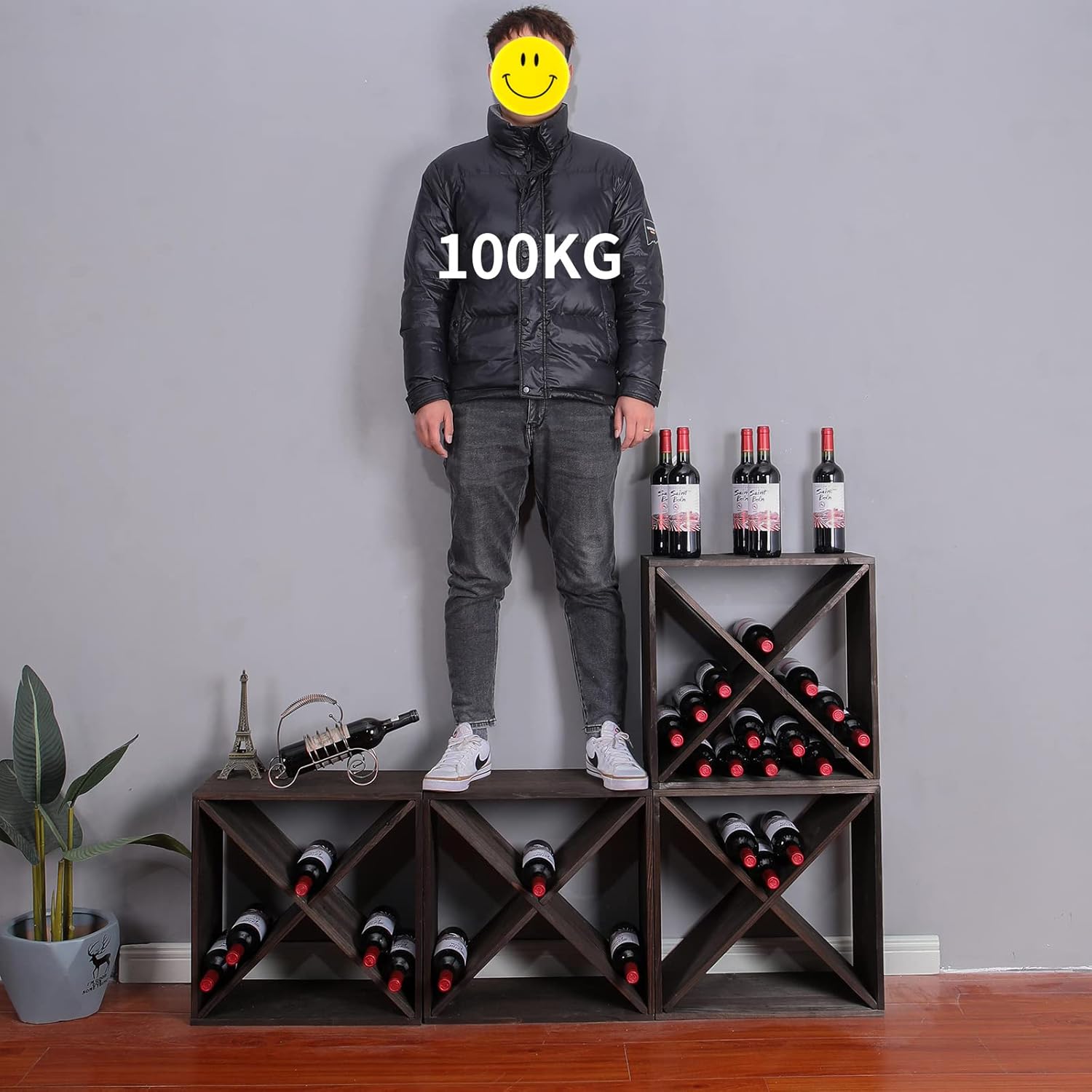 FDHUIJIA 48-Bottle Solid Wood Wine Rack Cube Rustic