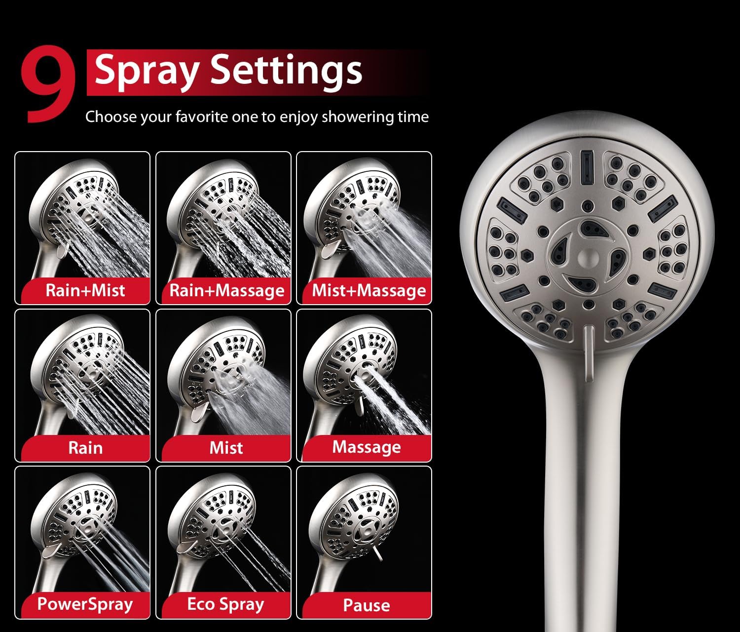 GRICH 25GPM Handheld Rain Shower Combo with 9 Modes