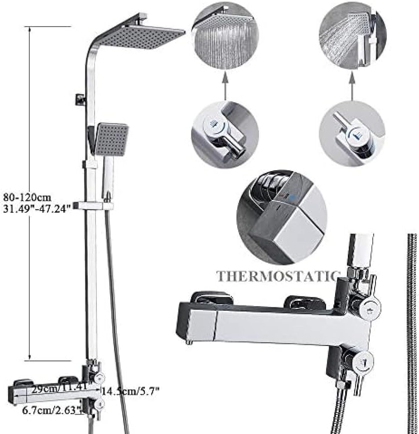 TECKI Rainfall Shower Faucet Set with Antique Brass and Bookshelf