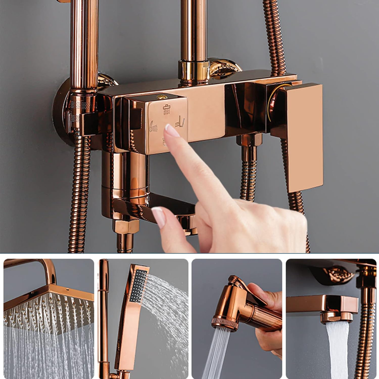 Rose Gold Exposed Shower Faucet Set with Handheld and Bidet Sprayer