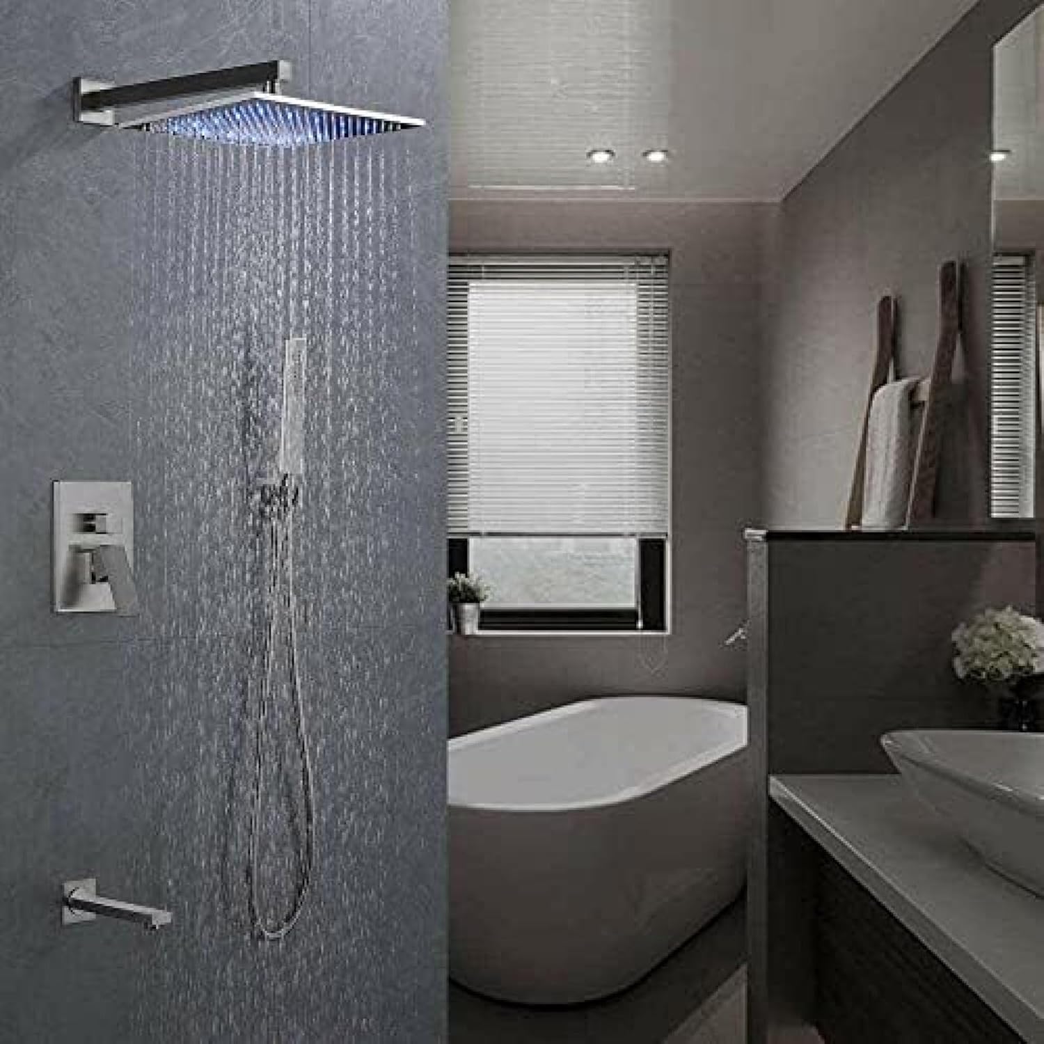TECKI 12 Inch Brushed Nickel Rainfall Shower Faucet Set