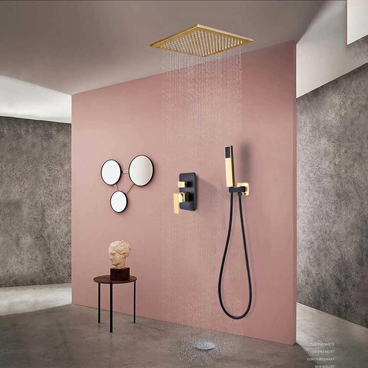 Black Gold Shower Faucet Set with Rain and Handheld Shower
