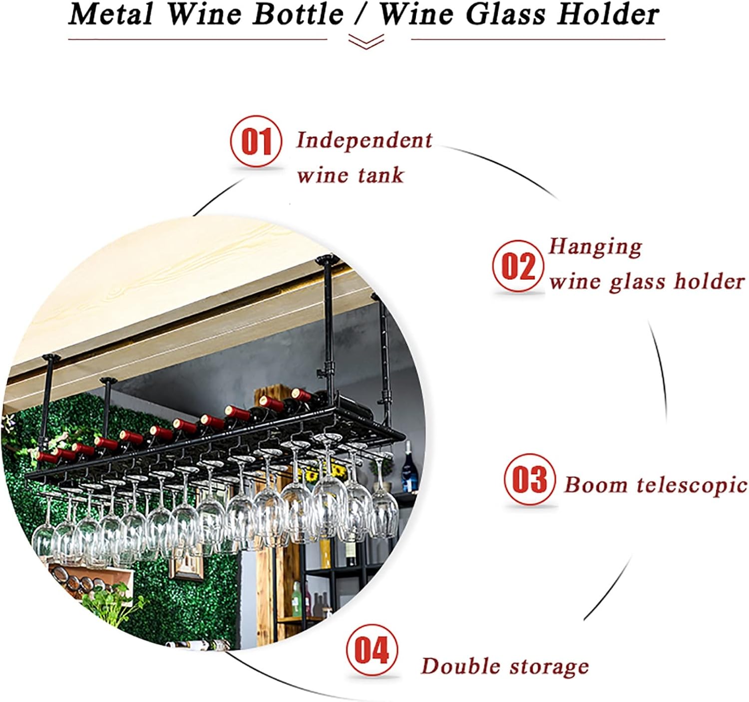 ZJDYDY Wall-Mounted Wine Rack with Bottle Holder Black 60x35cm