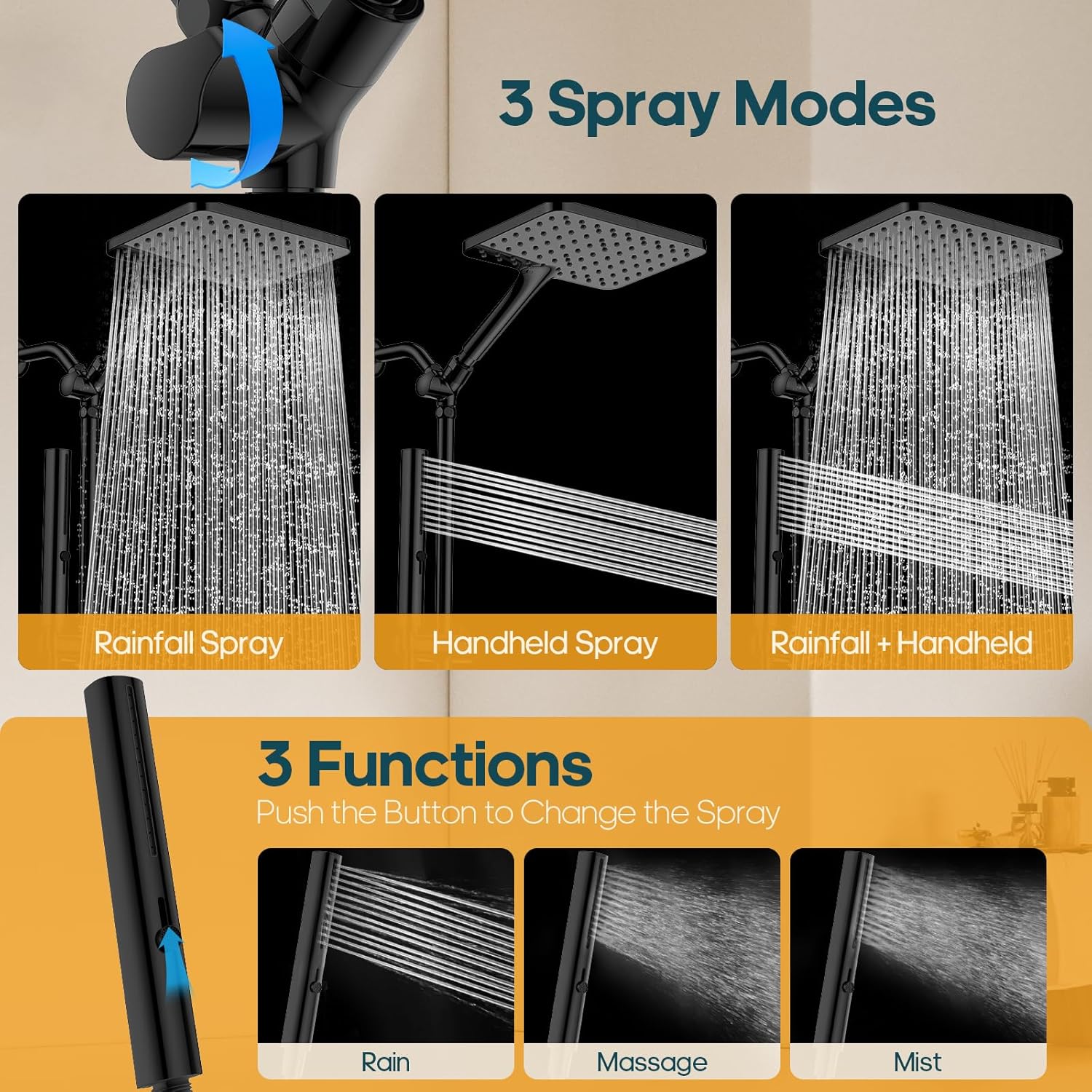 Hombeter Dual Shower Head Combo Matte Black