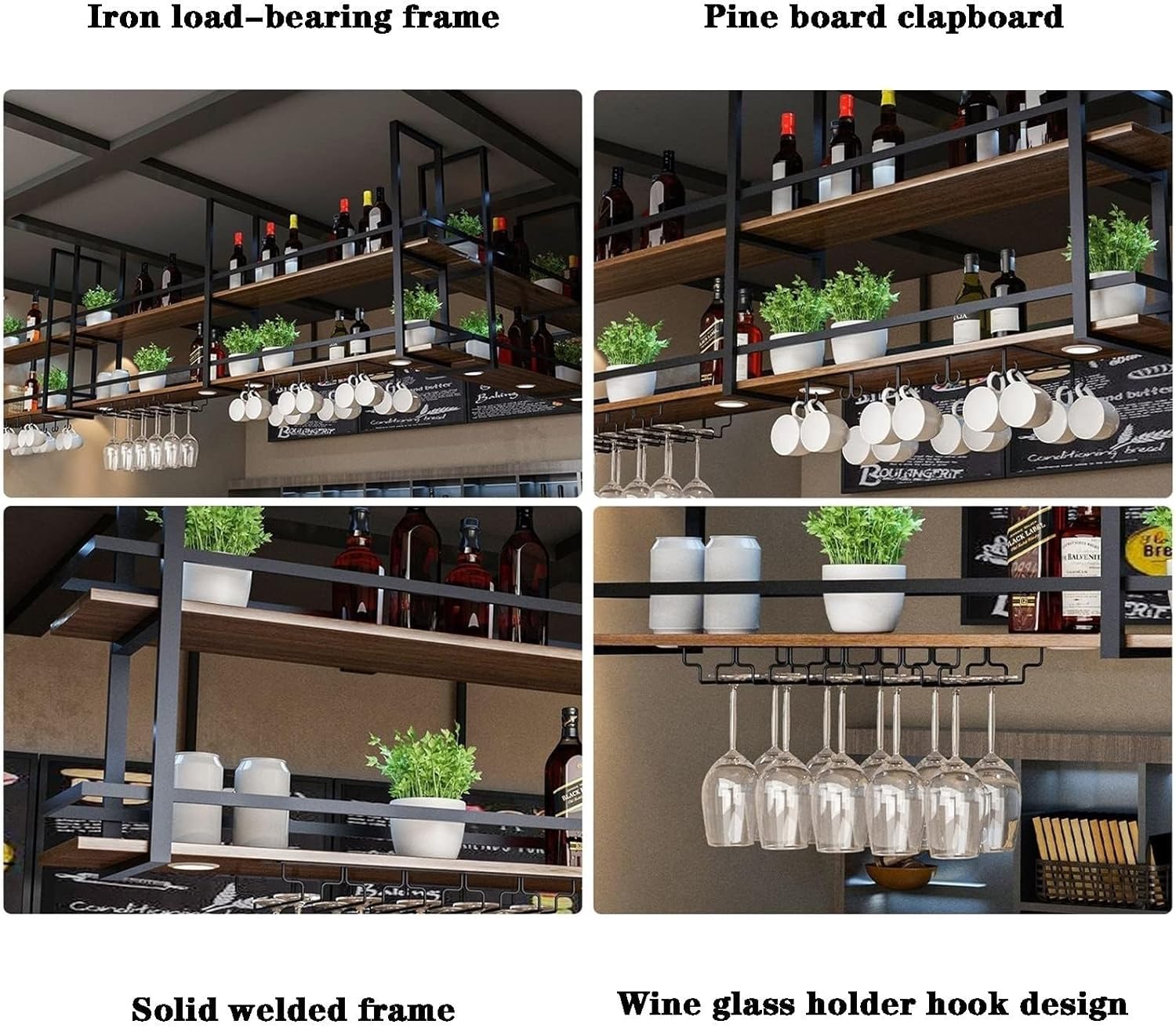 Ceiling Floating Shelves with 2 Tiers Wine Storage Rack