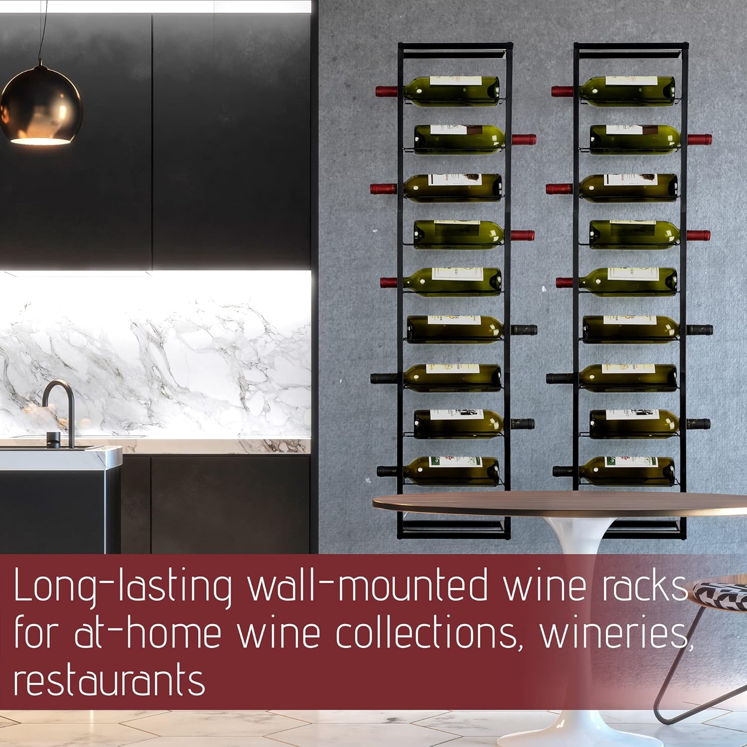 AQAREA Wall Mounted Wine Rack - 10 Bottle Metal Holder Black