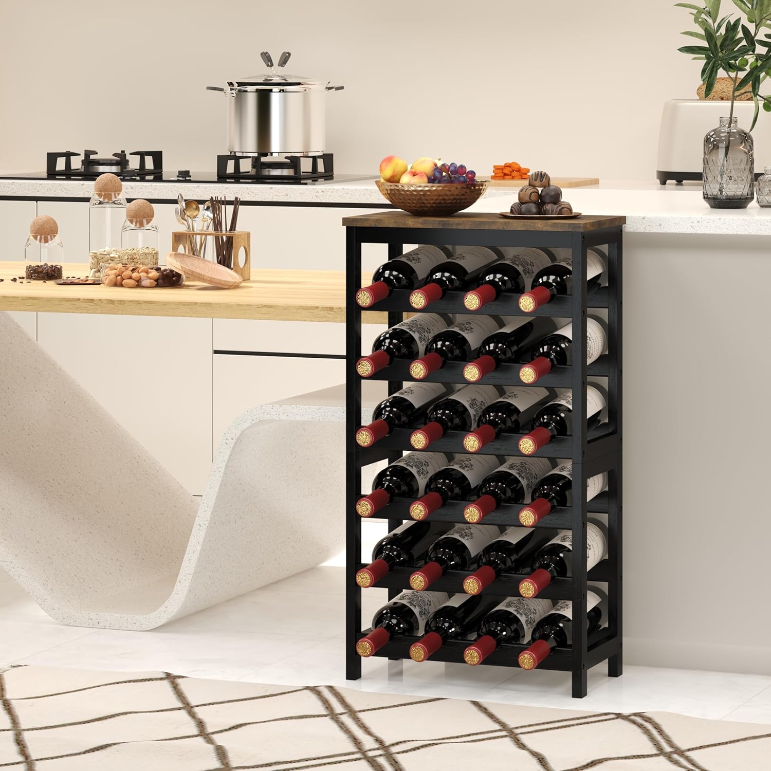 6 Tier Bamboo Wine Rack 24 Bottles Storage Display