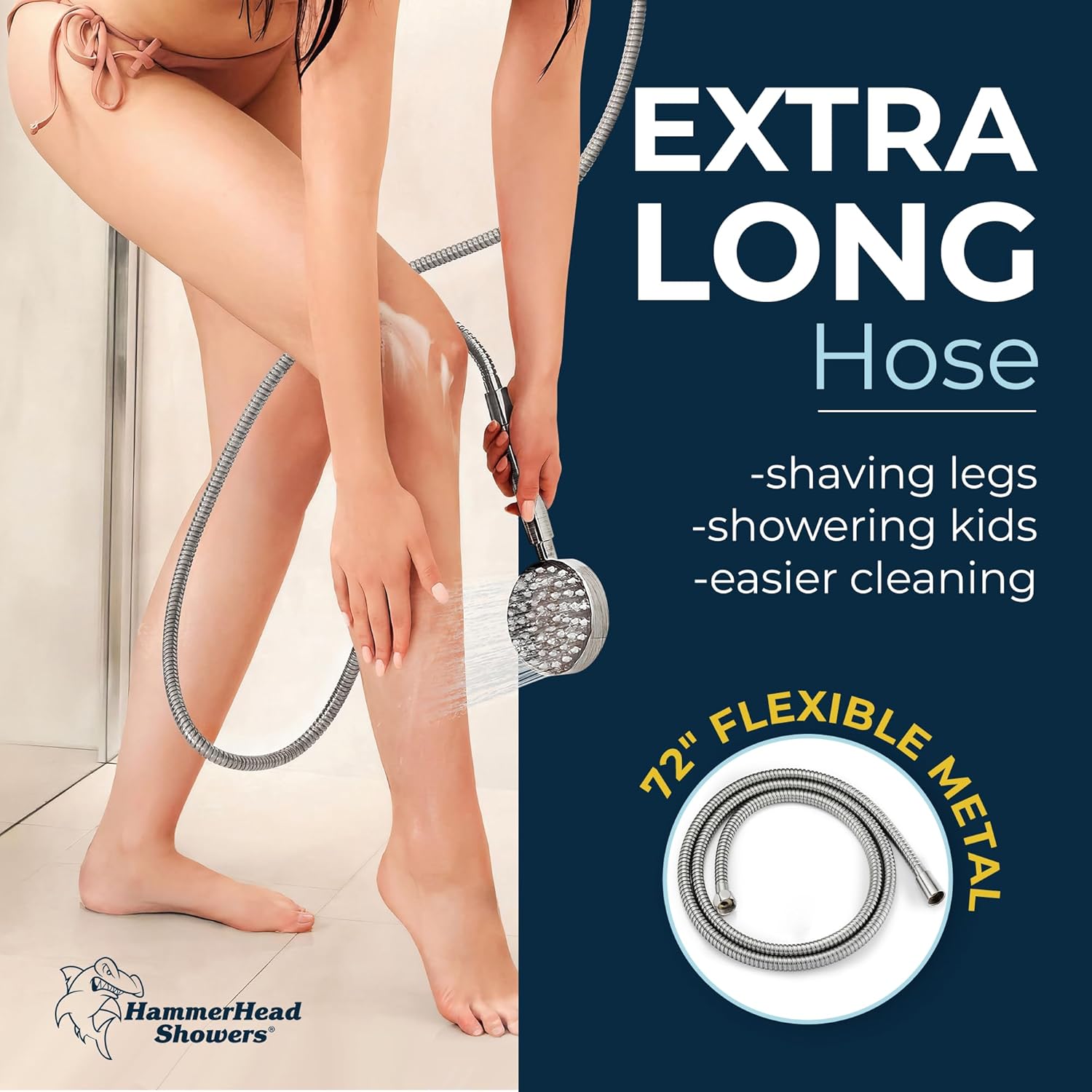 HammerHead Showers All Metal Handheld Shower Head with 6ft Hose and Brass Holder