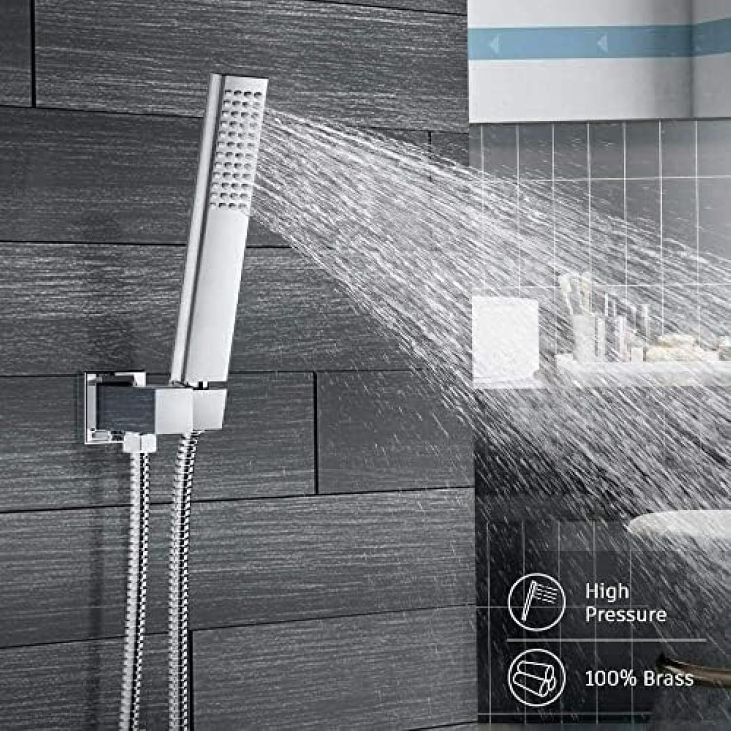 TECKI Thermostatic Shower System Set With 16 Inch Head And Handheld Tap
