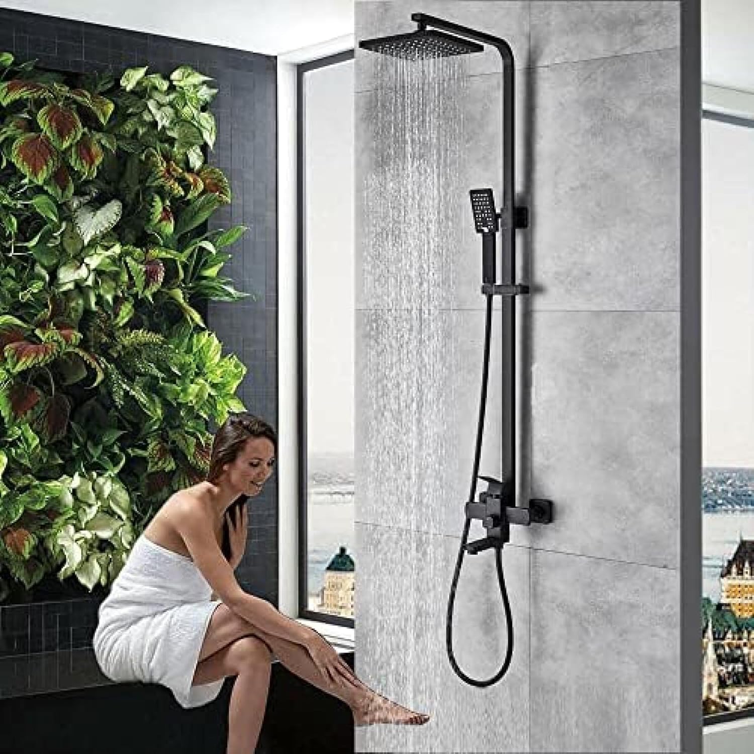 TECKI Rainfall Shower Faucet System with Handheld and Wall-Mounted Mixers Matte Black