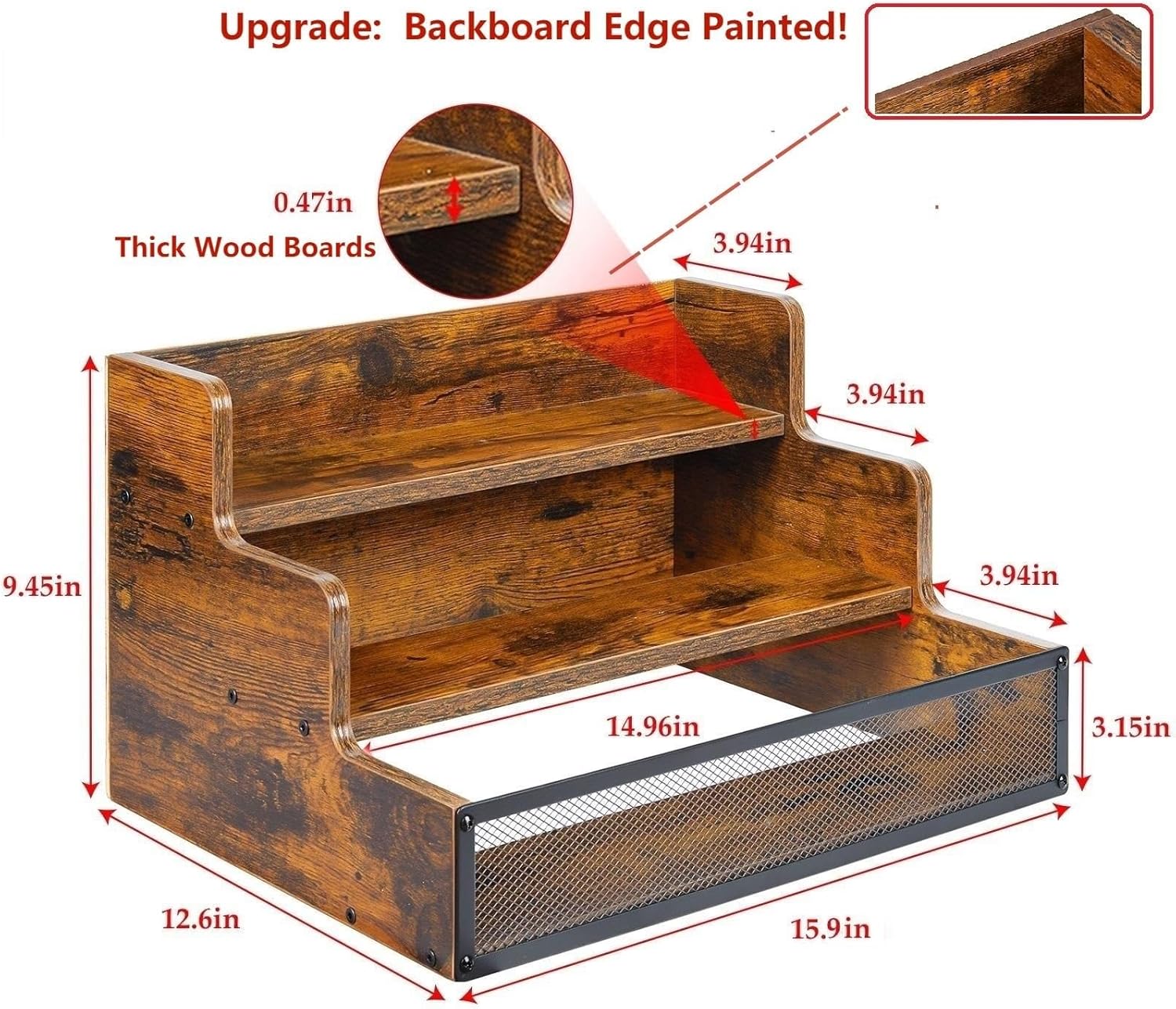 3 Step Wooden Liquor Display Shelf with Fences