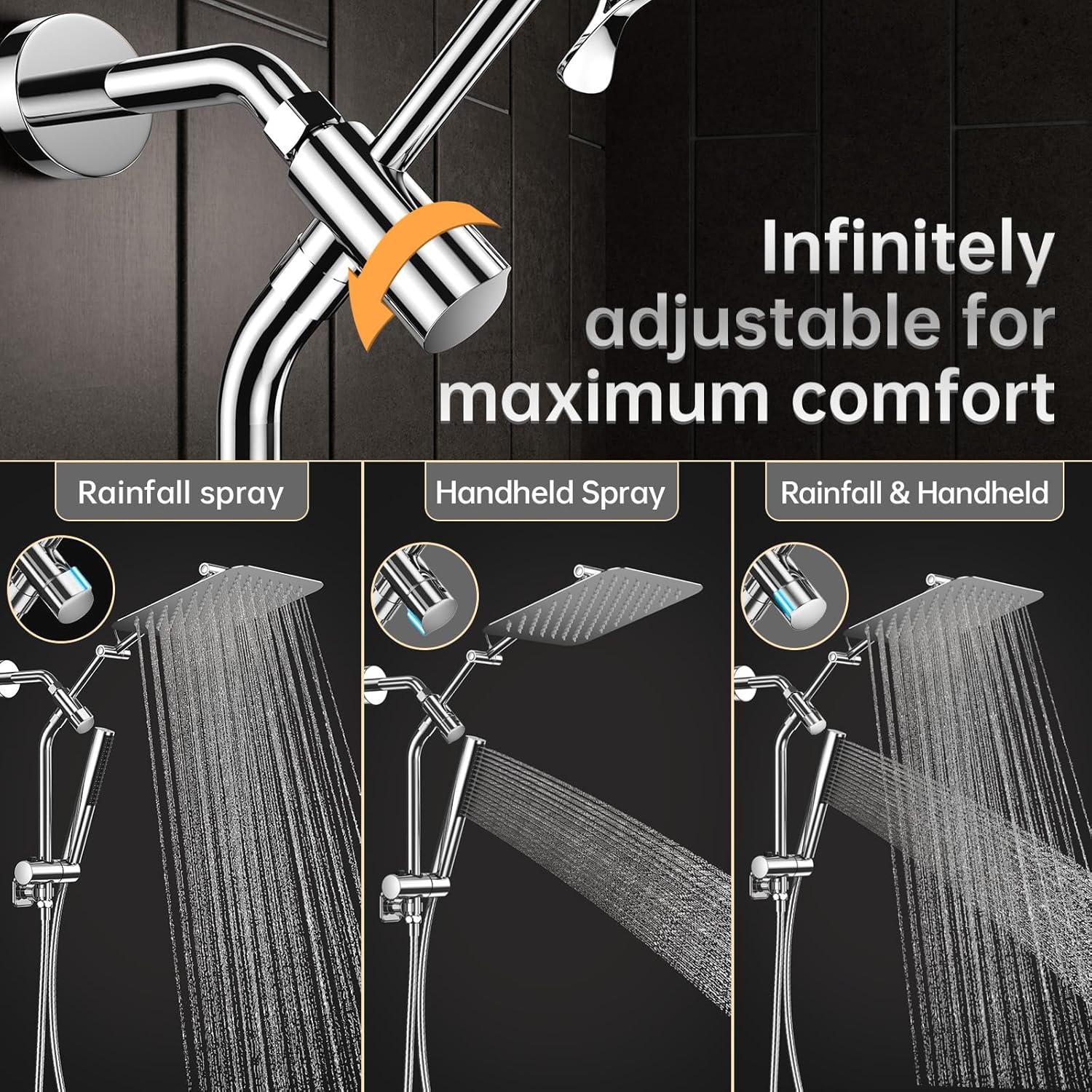Veken 10 Inch All Metal Rain Shower Head with Handheld Spray Combo