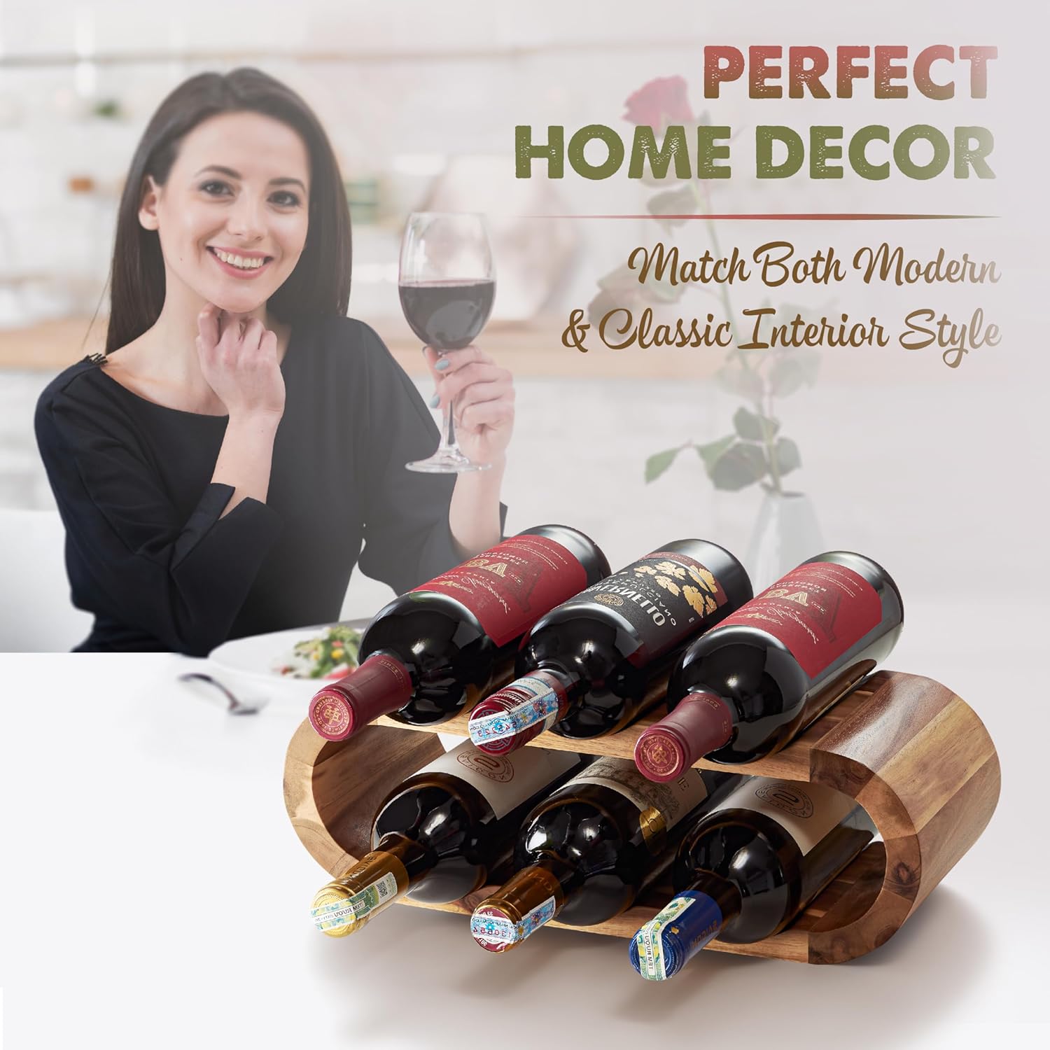 BLUEWEST 6 Bottle Wooden Wine Rack Stand 1