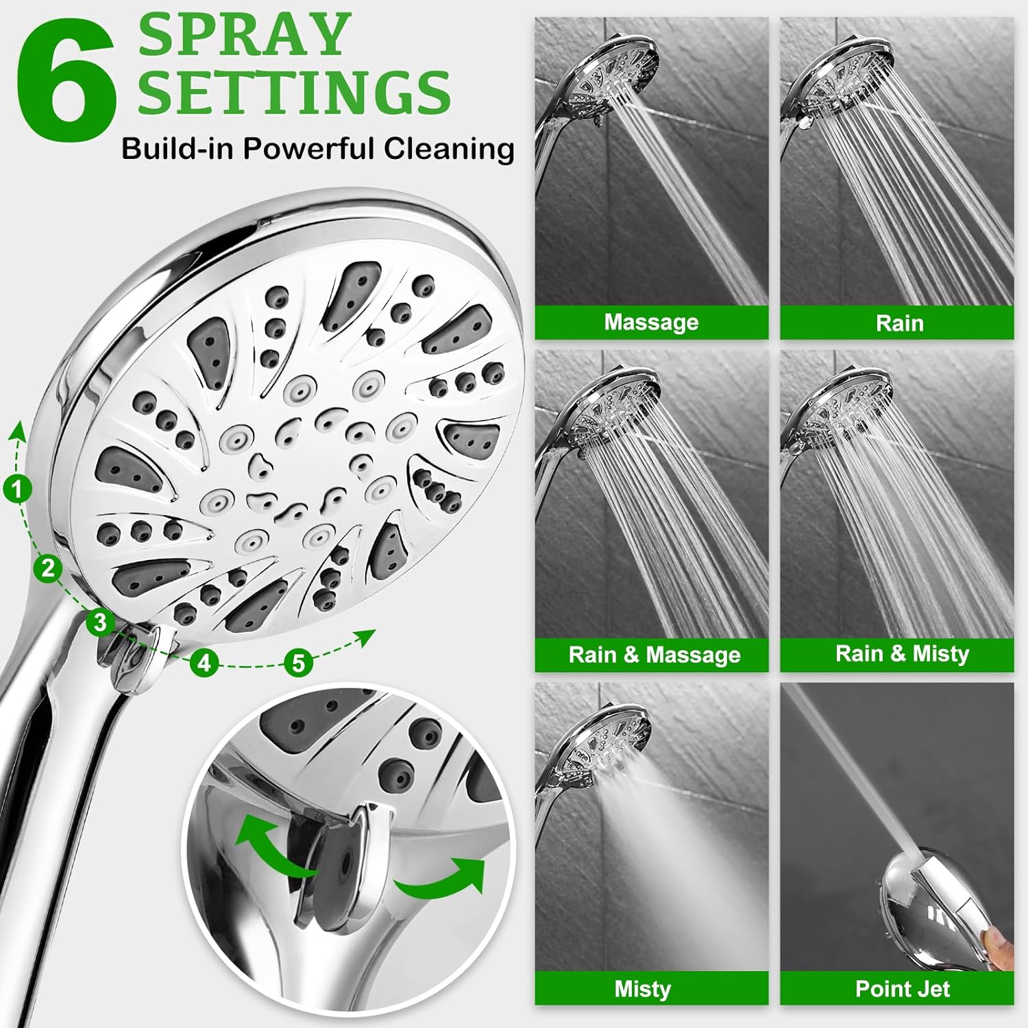 OHDAY 6-Mode Handheld Shower Head with Power Wash