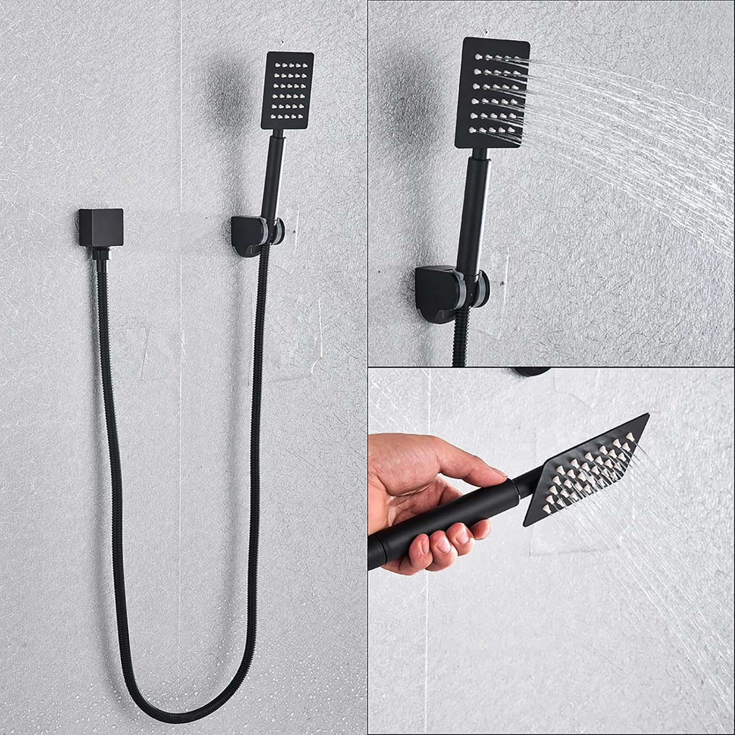 LED Digital Display Black Shower Faucet Set with Waterfall Tub Spout