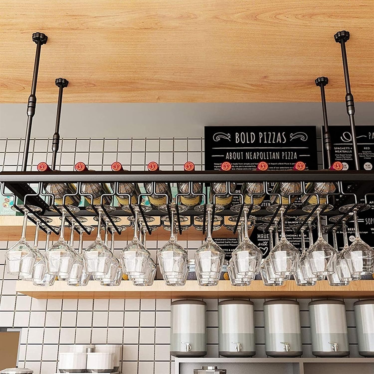 Adjustable Iron Wine Rack with Safety Slot - 80cm Wall-Mounted