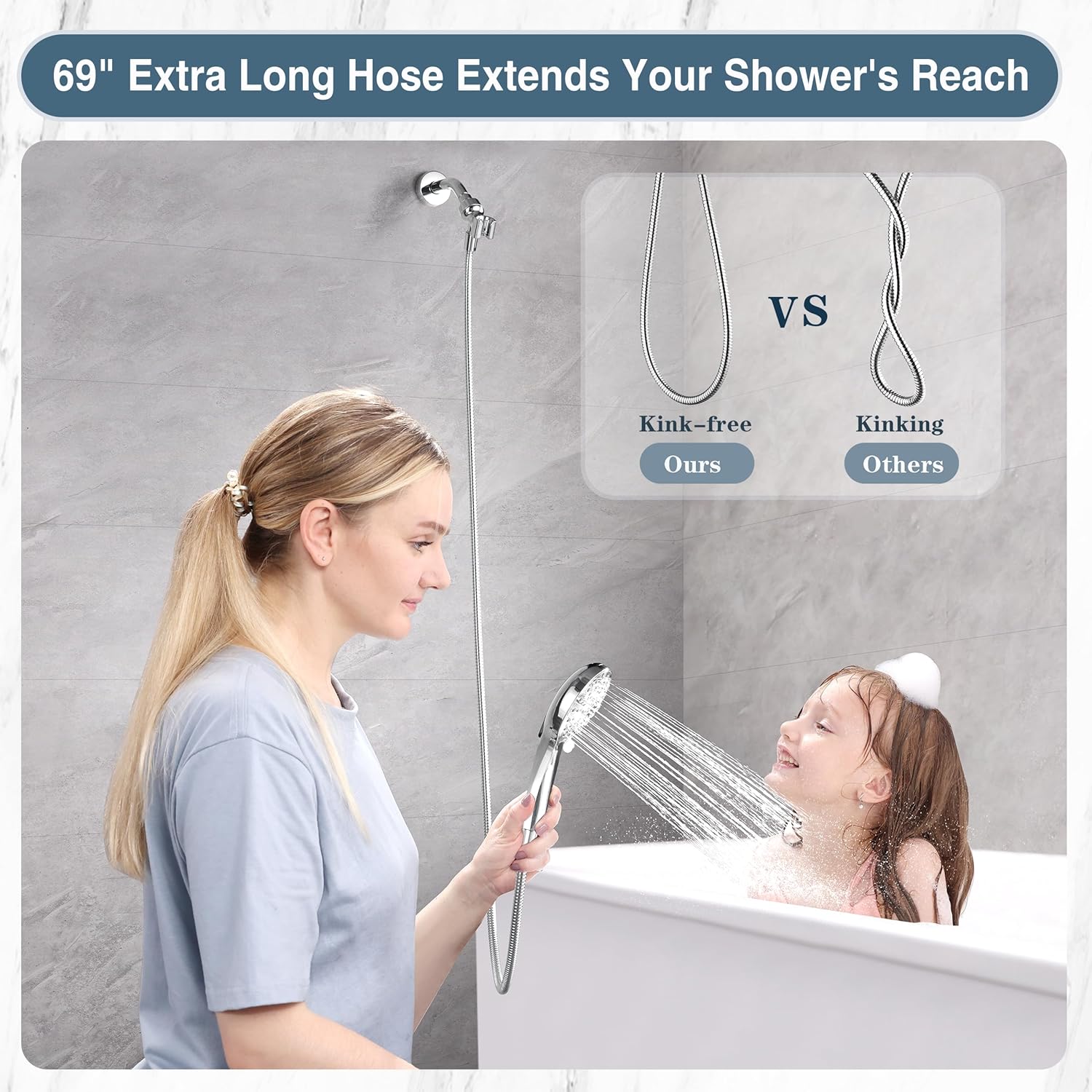 Bright Showers Handheld Shower Head with 9 Spray Settings and Power Wash